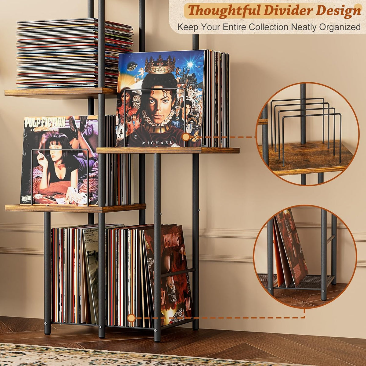 Record Player Stand, Vinyl Record Storage Holder with Display Shelf, Turntable Stand Table with Vinyl Organizer