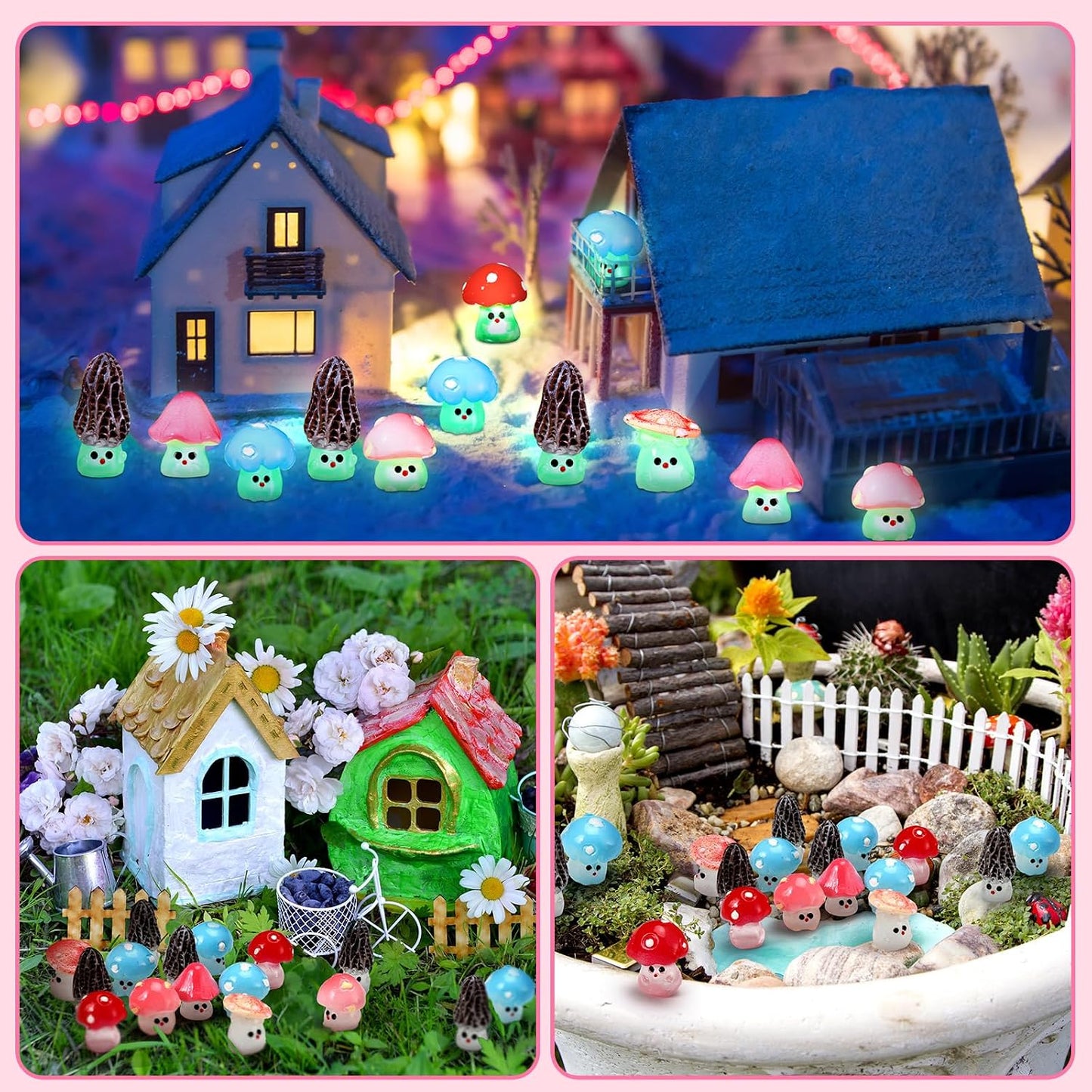 96 Luminous Glow in The Dark Mini Mushrooms Bulk Tiny Resin Mushroom Figurines Miniature / Vivd