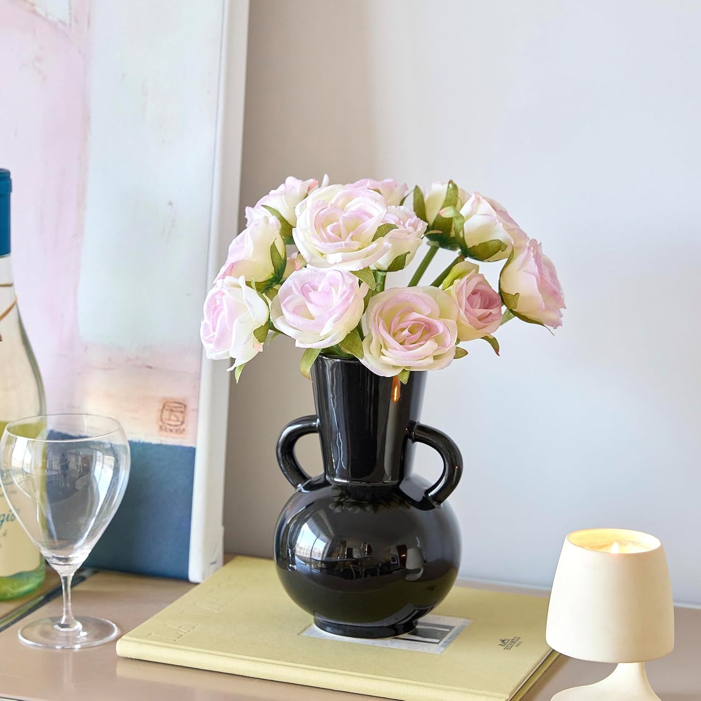 Ceramic Vase / Modern Flower Vase Decorative Vases for Bouquet / Vase-05 / Black / 7 Inch