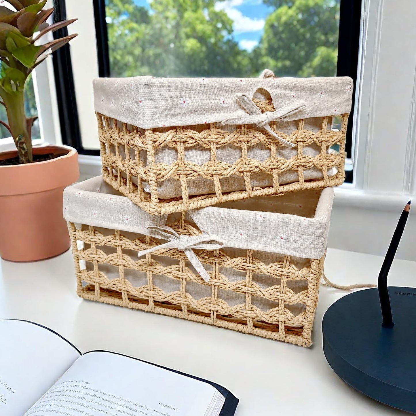 Boho Paper Rope Basket / Beige