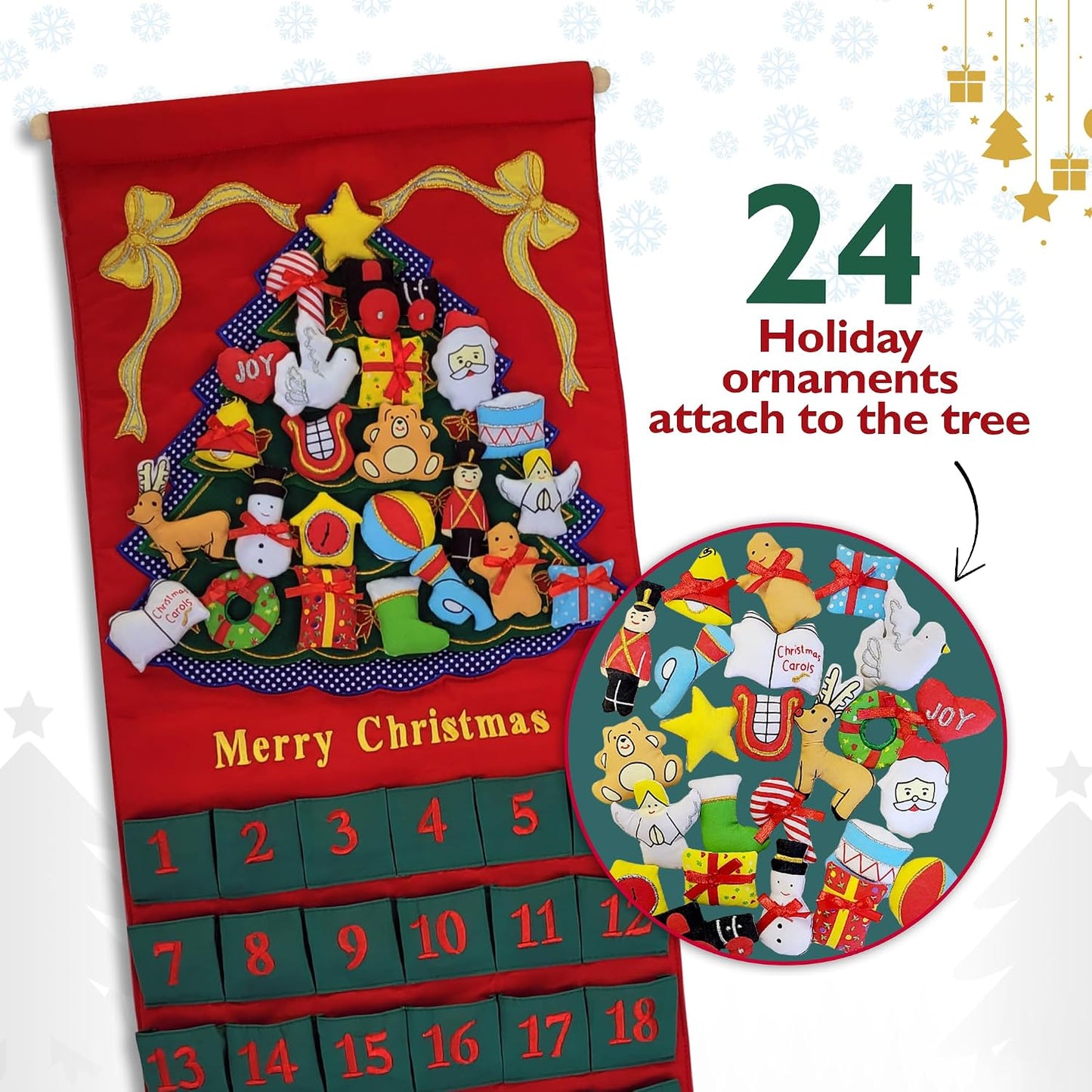 Merry Christmas Green Tree Advent Calendar by Pockets of Learning | Festive Holiday Décor, Seasonal Fabric Wall Hanging