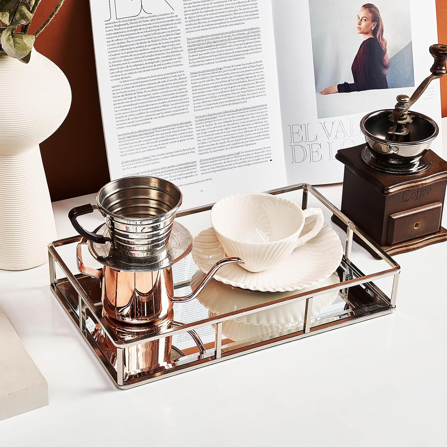 Glass Tray / Metal Vanity Tray / Silver