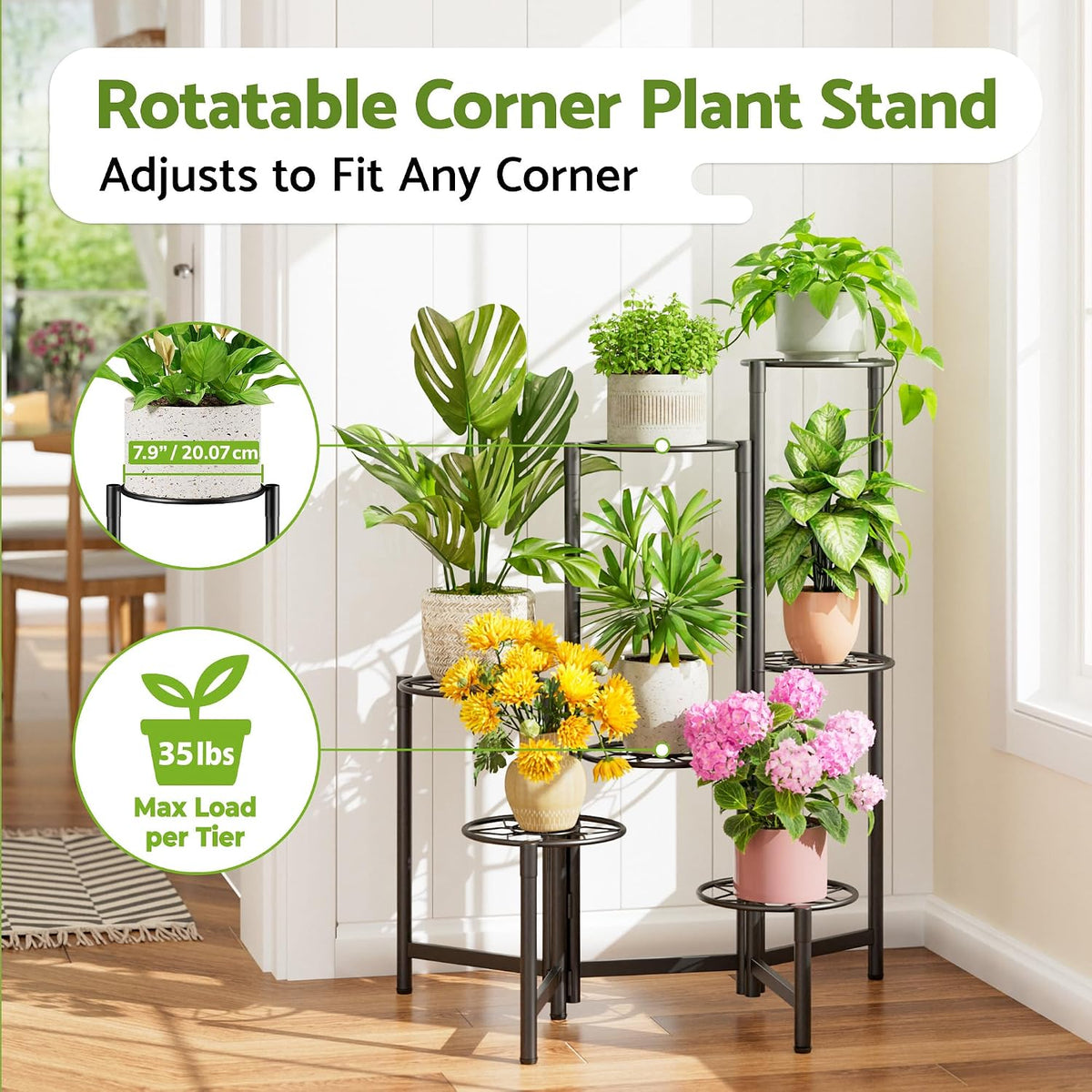 7 Tier Metal Patio Plant Stand Outdoor, Heavy Duty Flower Stands for Indoor Plants, Floding Tall Corner Shelf for