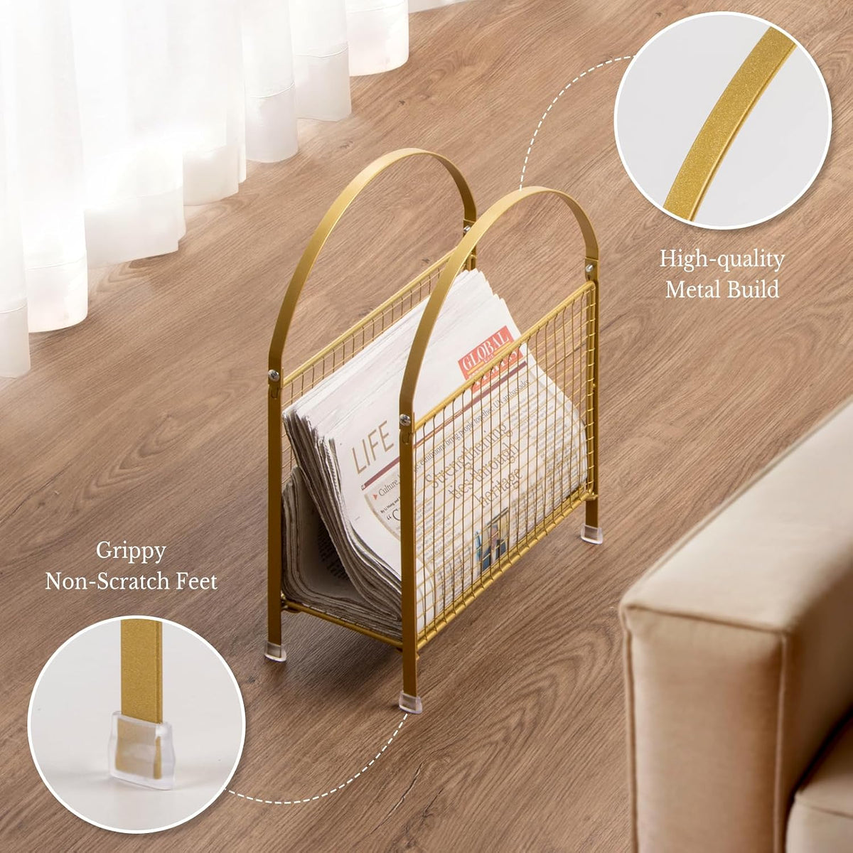Freestanding Magazine Holder, Metal Magazine Rack Floor Stand | Modern Touch Handbag Design, for Magazine, Newspaper