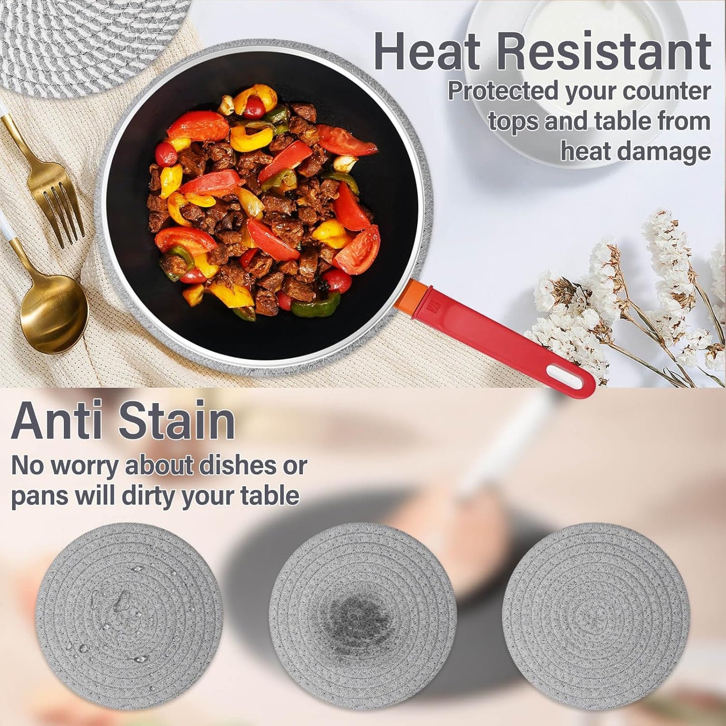 Billbotk 10" Trivets for Hot Dishes, Hot pots and Pans, Set of 6, Heat Resistant Pot Holders for Kitchen, Hot Pads for
