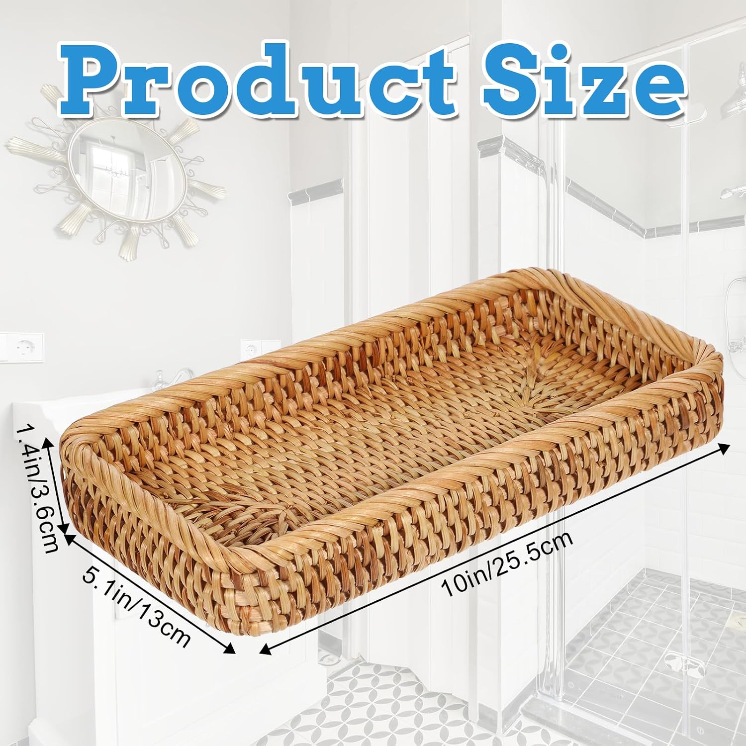 Rattan Bathroom Vanity Tray / Natural / 10 Inch