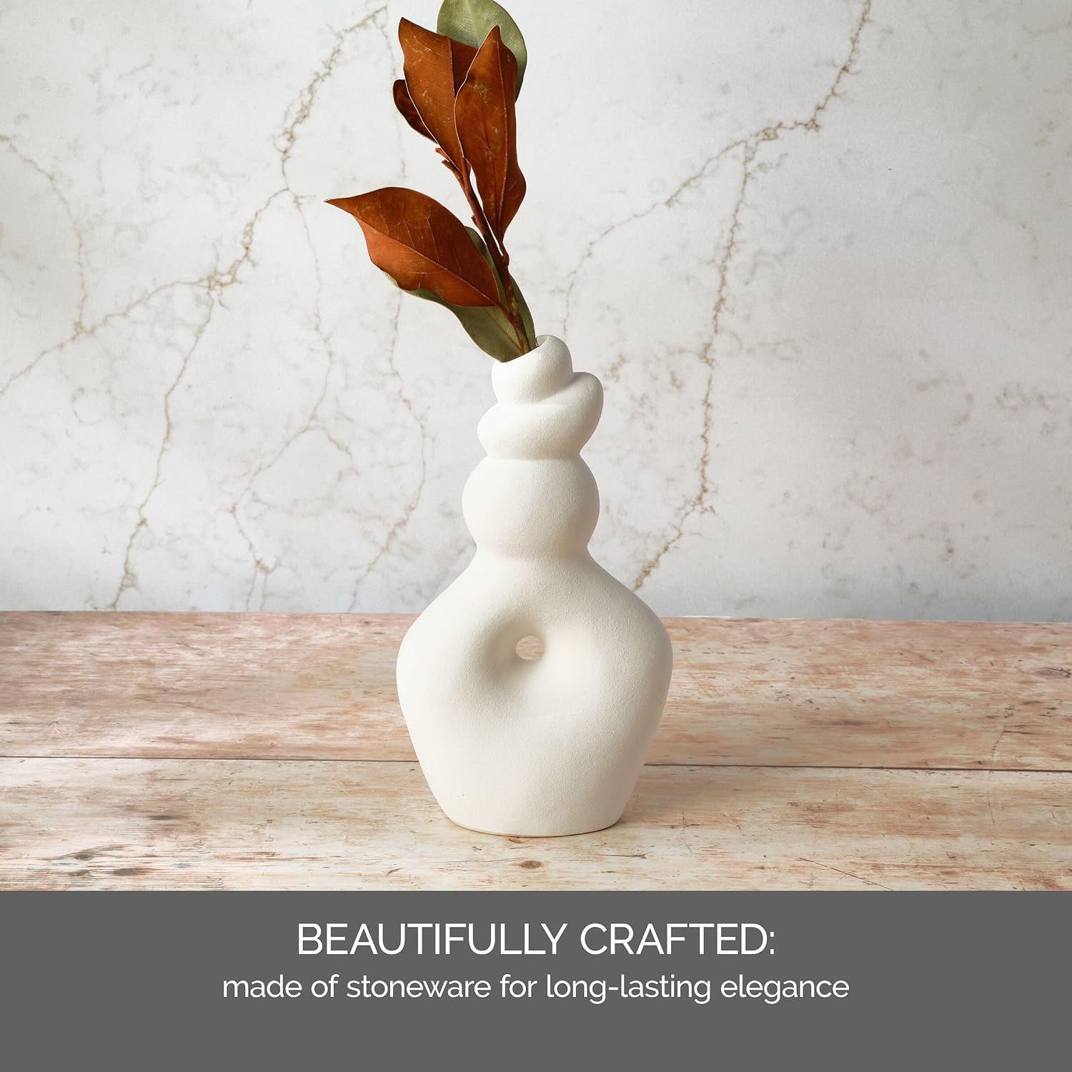 Twist Textured Stoneware Ceramic Vase / White / 10.5 Inch / 6.02 x 3.54 x 10.55