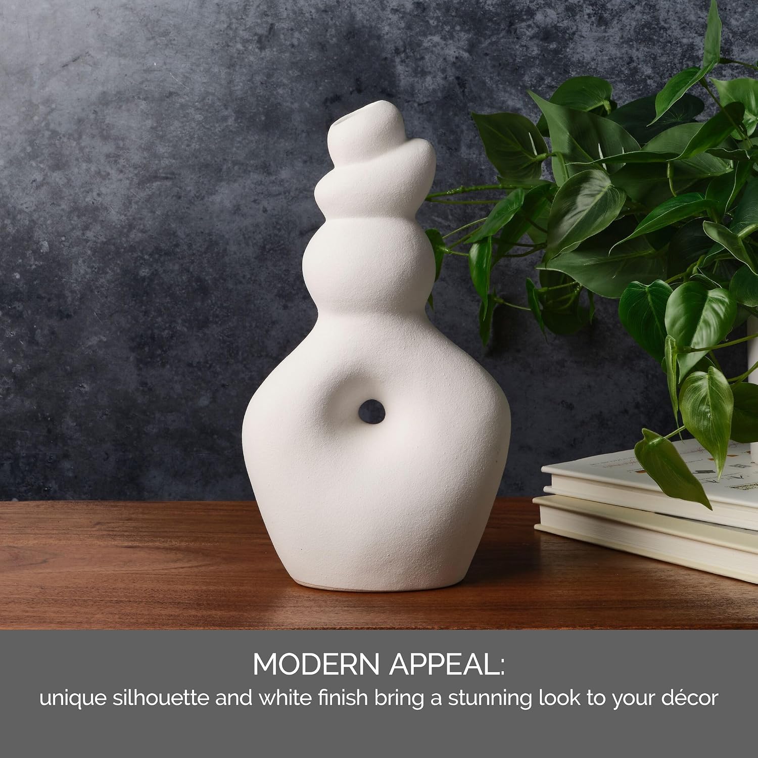 Twist Textured Stoneware Ceramic Vase / White / 10.5 Inch / 6.02 x 3.54 x 10.55