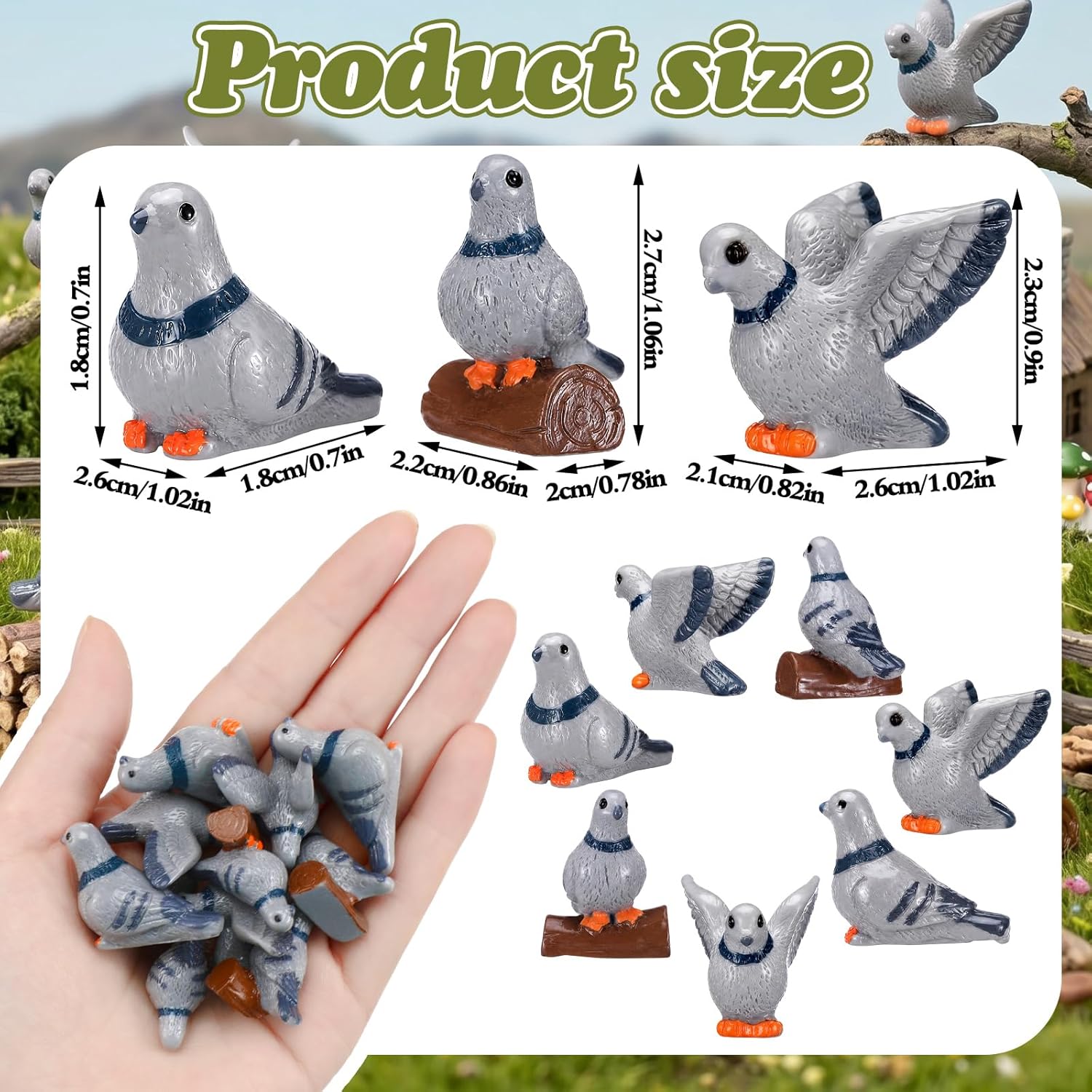 Tiny Resin Birds Statues Bulk Decorative Pigeons Figurines / Cute Pigeon / 1 Inch / Set of 50