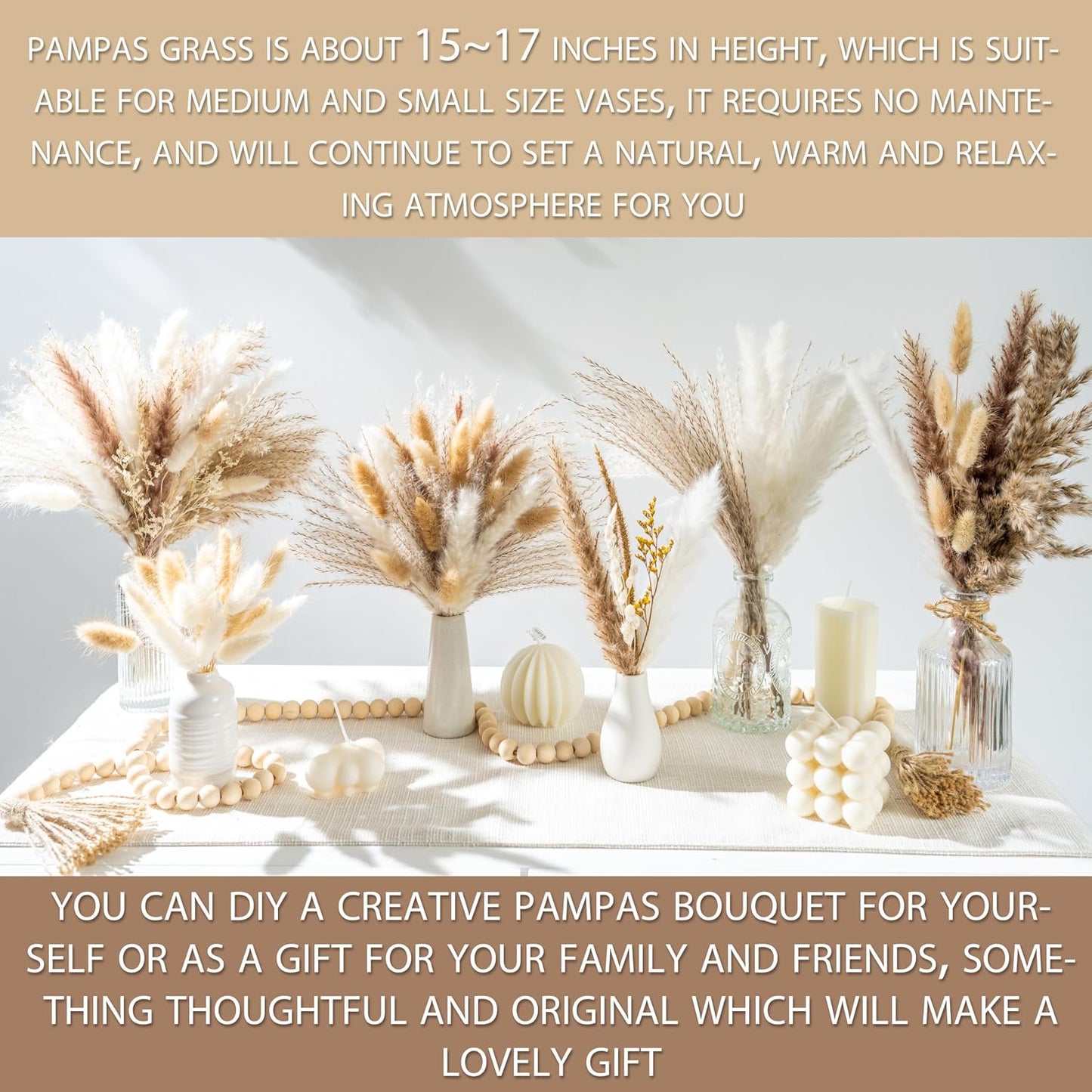 Dried Pampas Grass Boho Home Decor Bouquet Phragmites Dried Flowers Bouquet / Natural / Set of 130