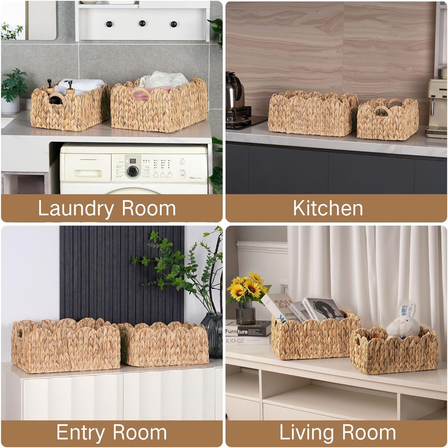 Scalloped Wicker Basket / Rectangle / Natural / Set of 2