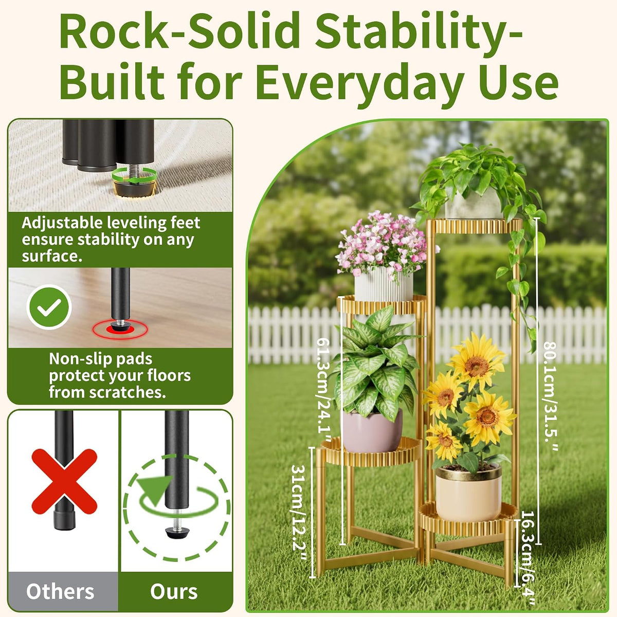 Stand Plants, 4 Tiers Metal Tiered Plant Stands for Outdoor Indoor,Heavy Duty Flower Pot Stands for Multiple