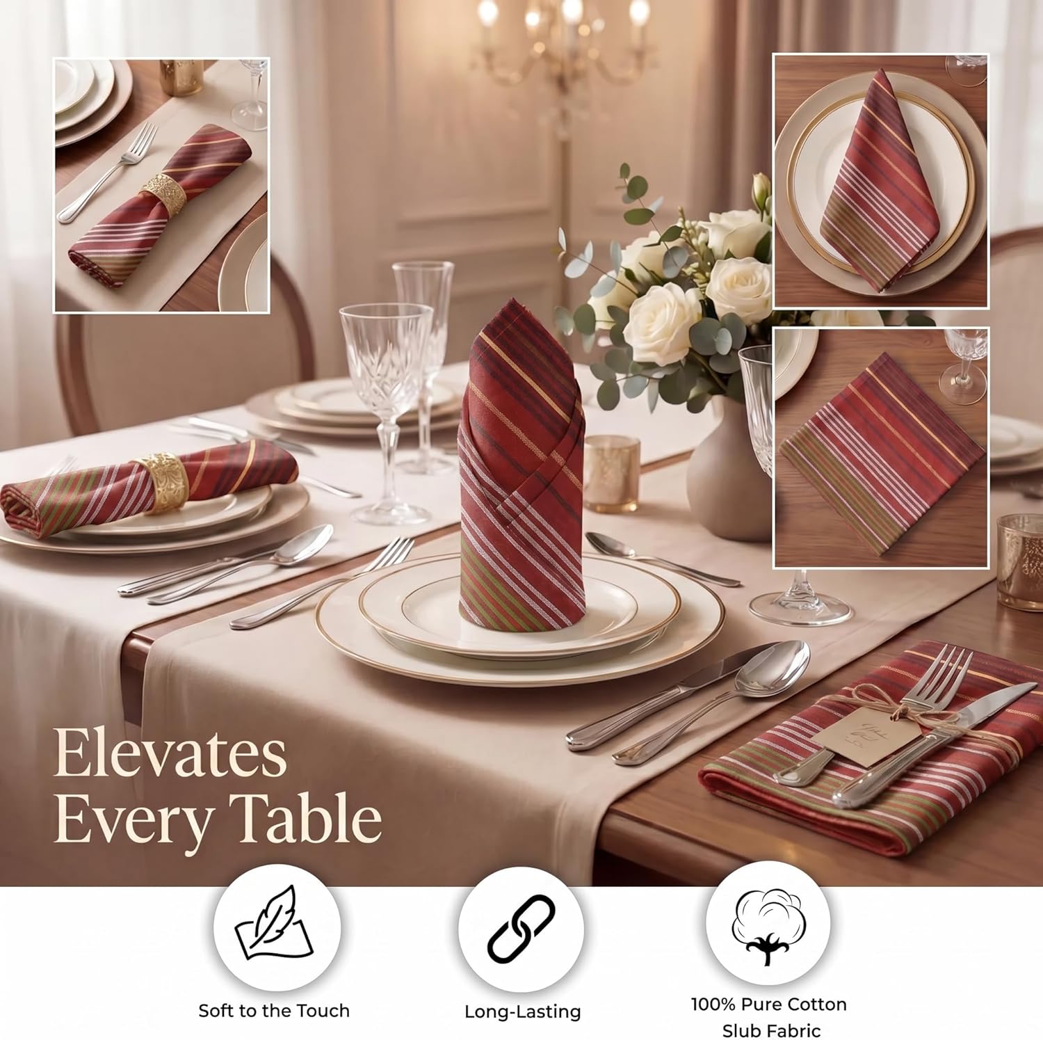 Urban Villa Cloth Napkins Cotton 20x20 (Set of 12) Fall Stripes