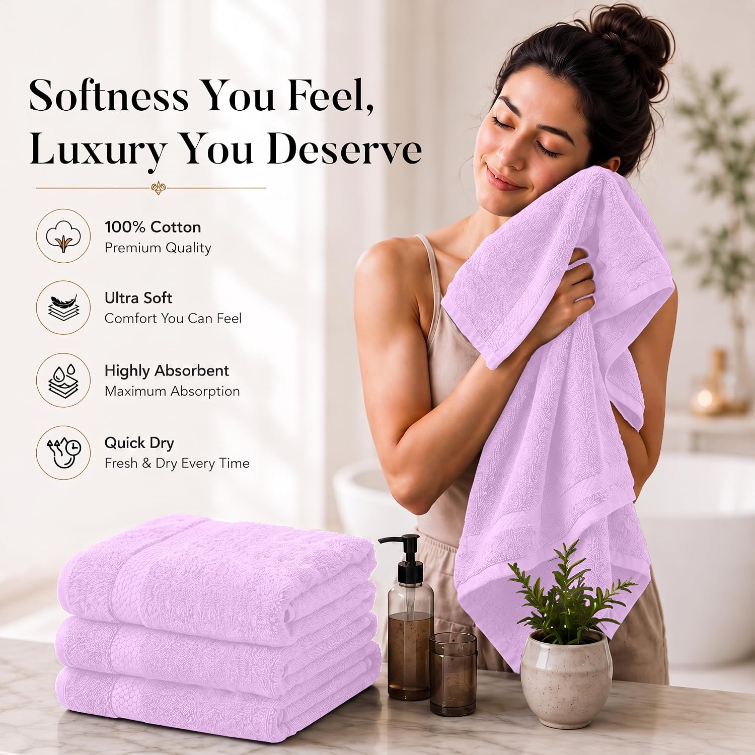 DAN RIVER 600 GSM Cotton Large Bath Towels Set of 4, 27 x 54 Inches | Larger & Lighter Weight Towels for Bathroom