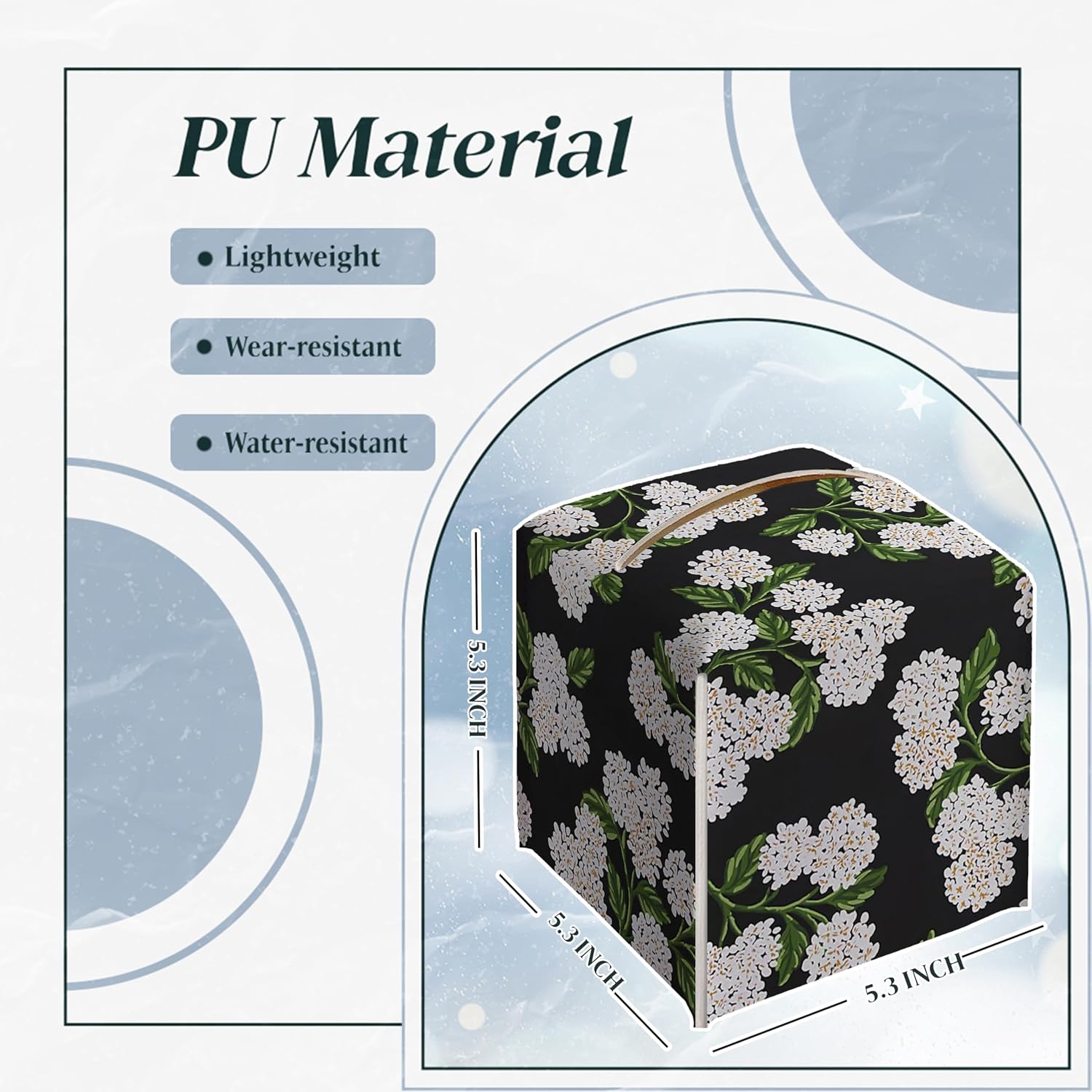 Black and White Hydrangea Square Faux Leather Tissue Box Cover Holder / Black Hydrangea