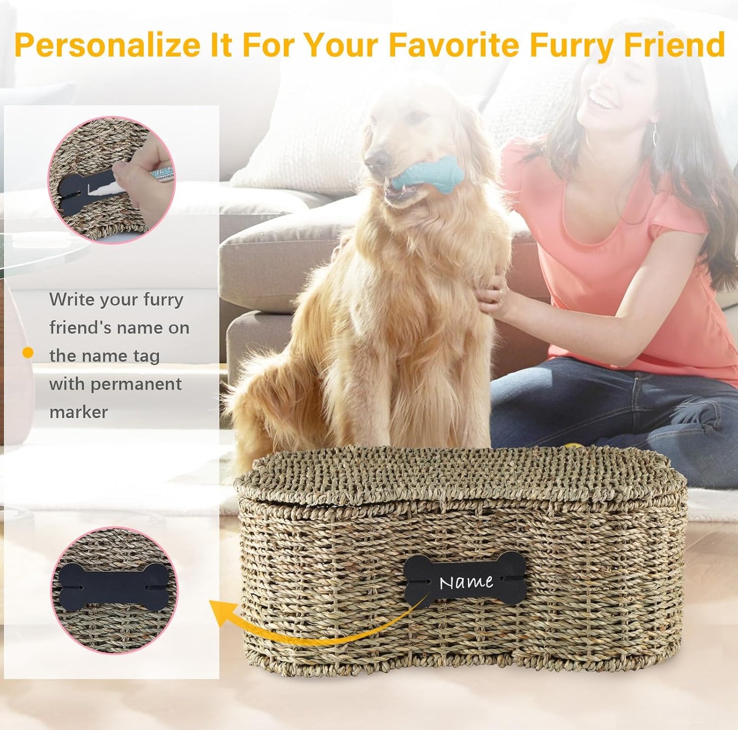 Seagrass Wicker Baskets for Dog Toys / with Lid