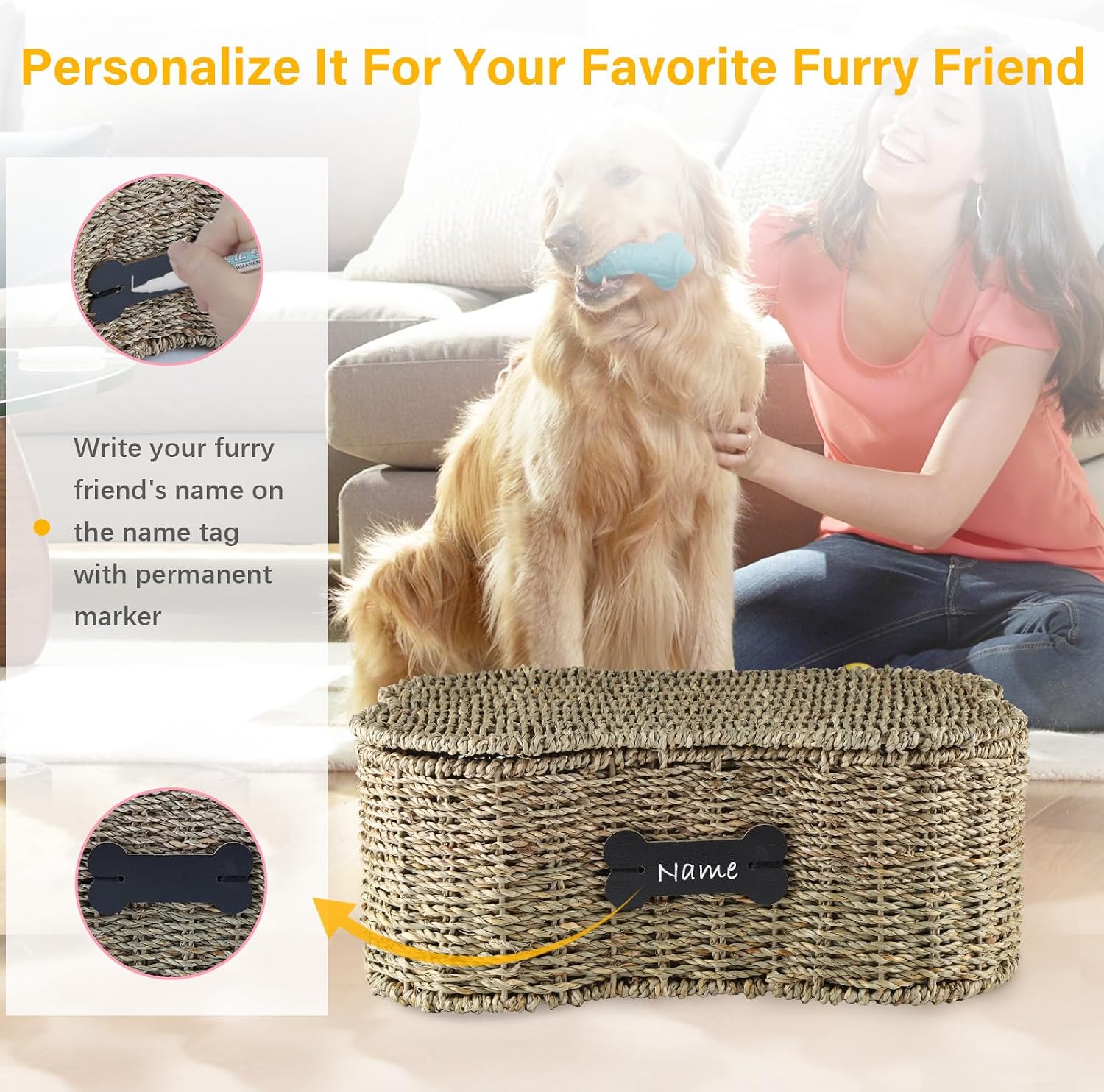 Seagrass Wicker Baskets for Dog Toys / with Lid