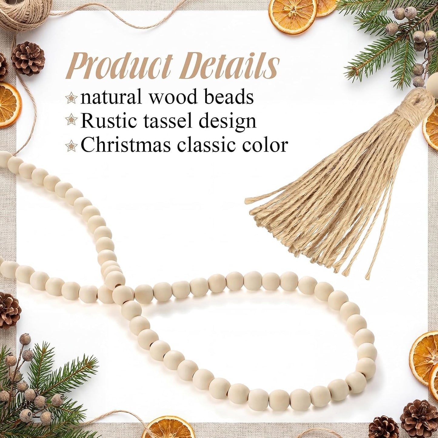 Wooden Bead Garland / Natural Wood Color
