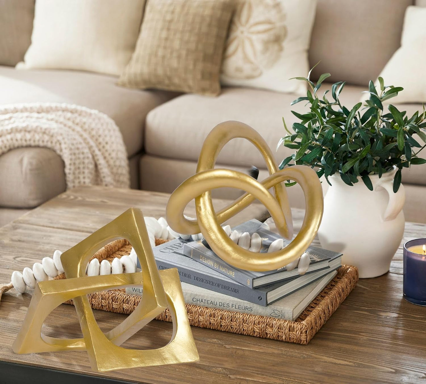 Modern Geometric Sculpture Knot Statue Decor Tabletop Sculpture and Figurines / Round / Gold