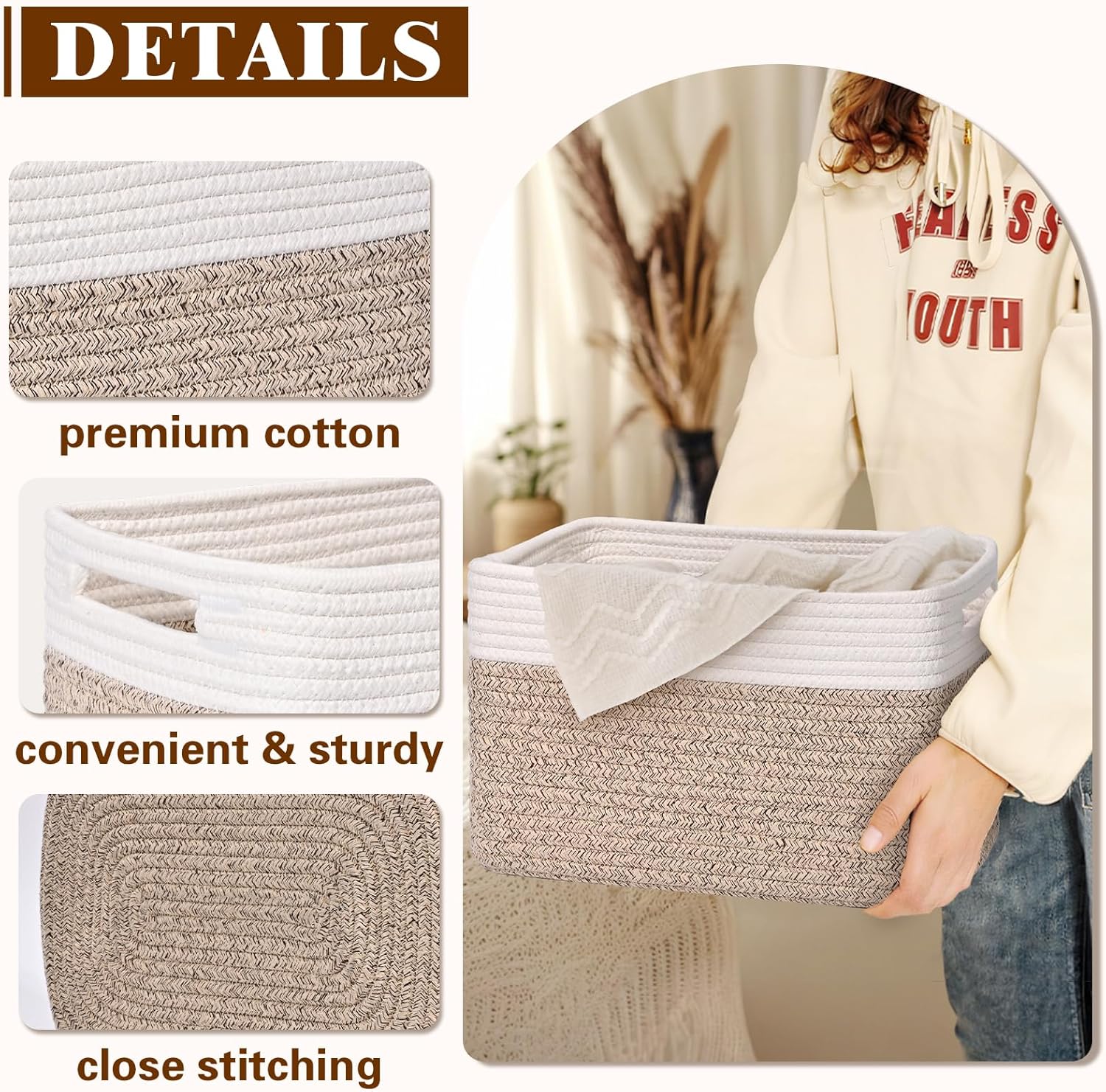 Baskets / Decorative Storage Bins / Brown & White / Set of 4