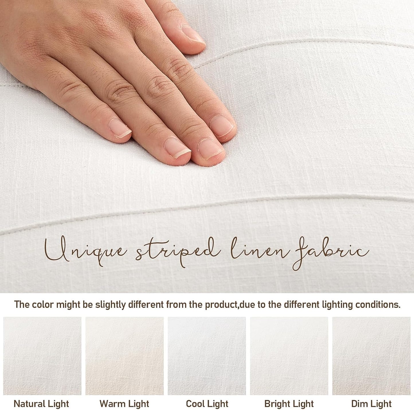 Decorative Linen Throw Pillow Covers Solid handcrafted Striped / Cream White / 18 x 18 / Set of 2