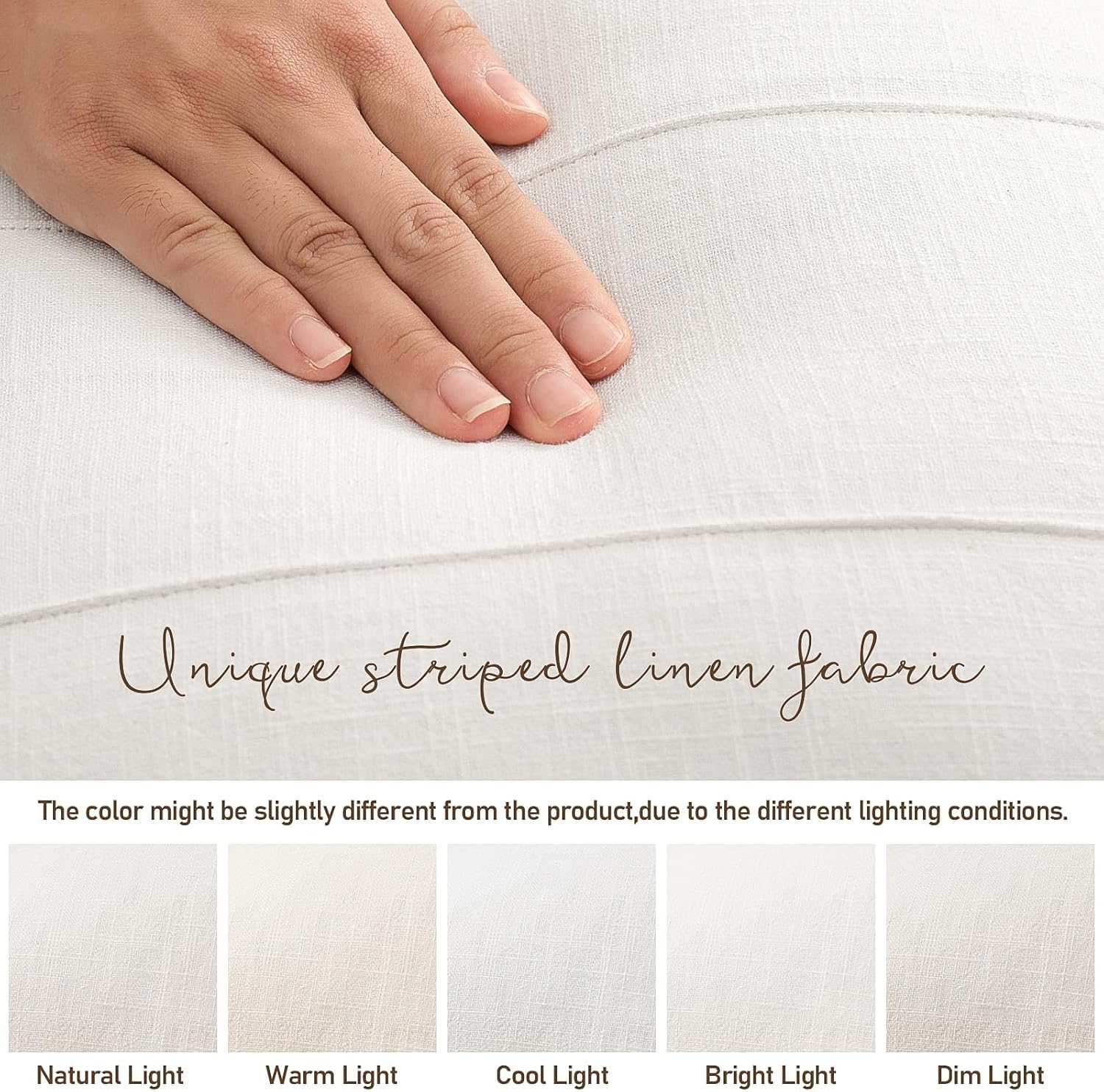 Decorative Linen Throw Pillow Covers Solid handcrafted Striped / Cream White / 18 x 18 / Set of 2