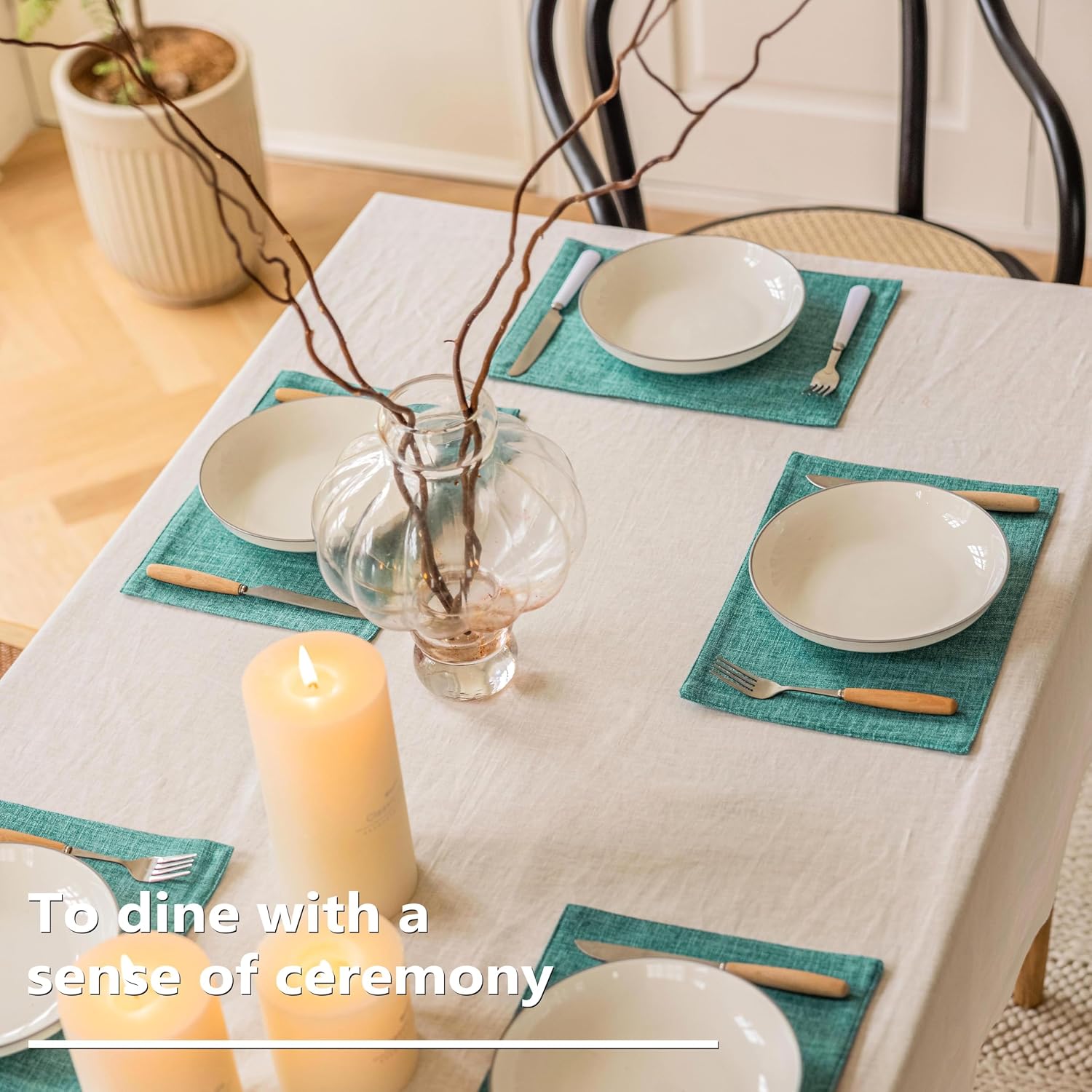 Home Brilliant Teal Placemats Set of 8 Heat Resistant Dining Table Place Mats for Kitchen Table Washable Cloth