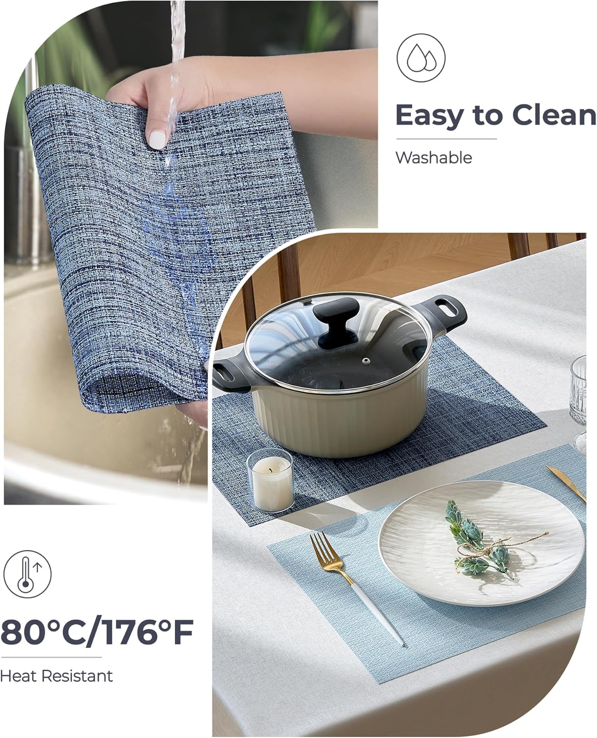 Deep Navy Woven Placemats / C1- Deep Navy / Set of 8