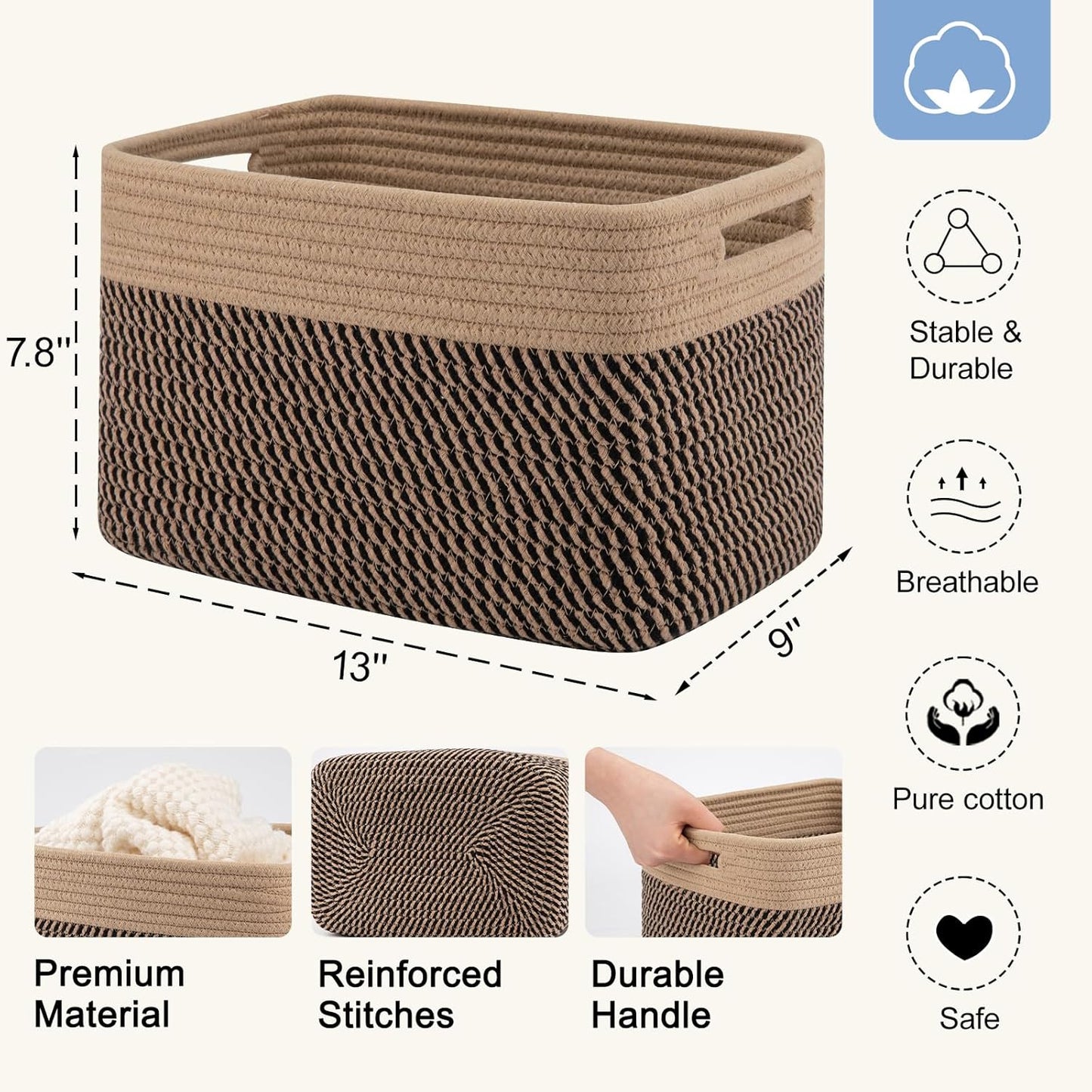 Woven Baskets / Books / Brown & Black / Small/12.7''lx9''wx7.8''h / Set of 4