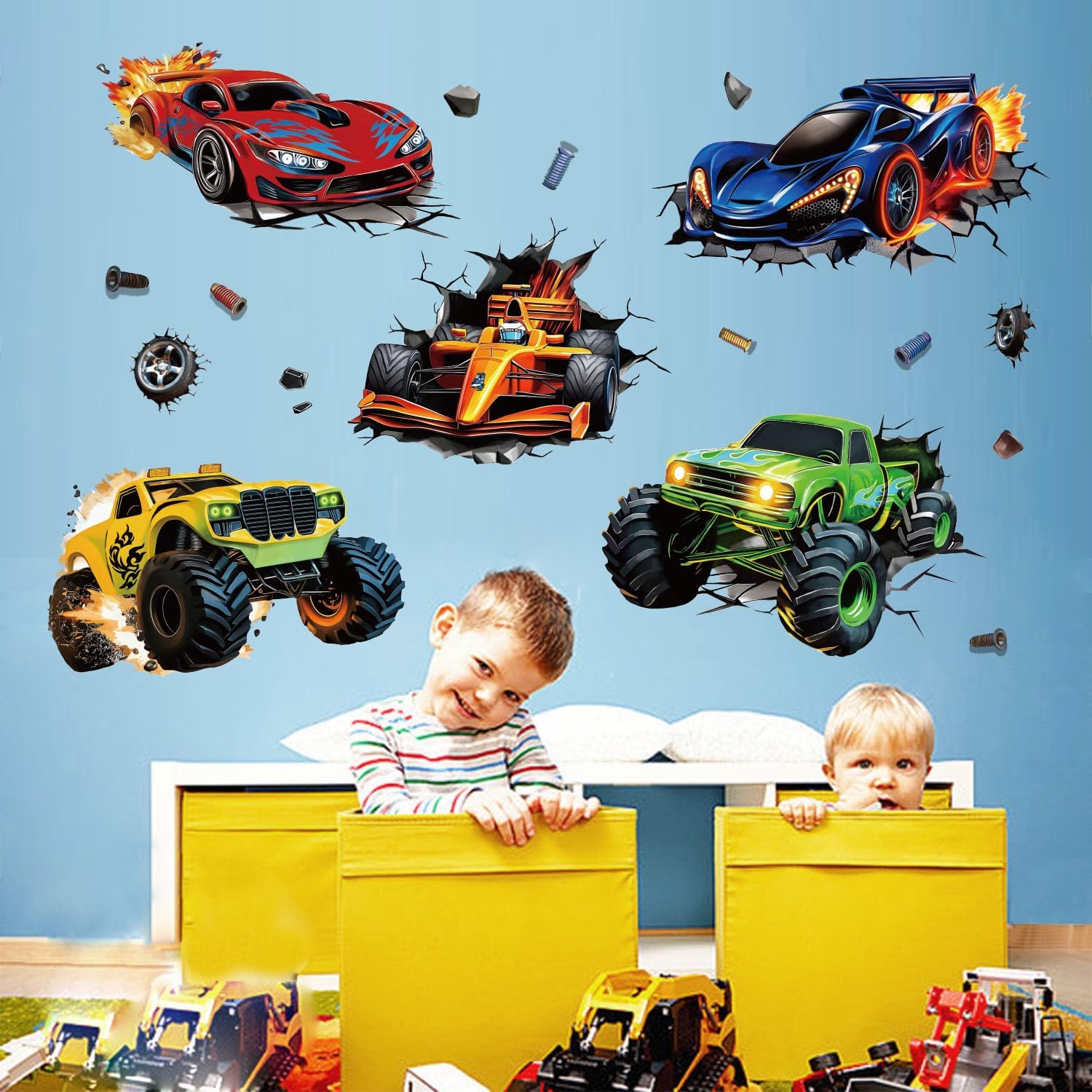 3D Racing Cars Wall Decals
