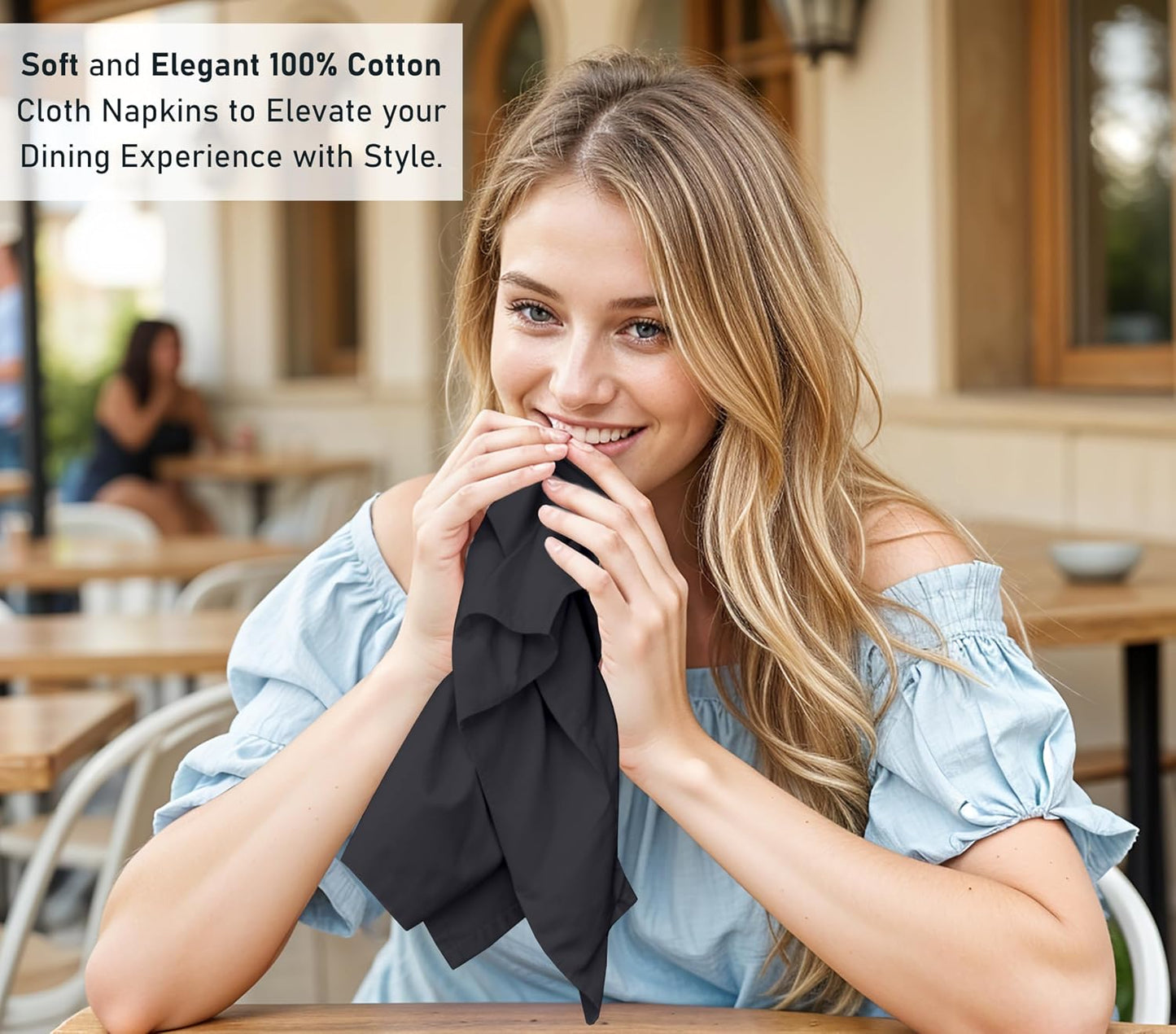 Ruvanti Cloth Napkins Set of 12, 100% Cotton 18”x18” - Black Beauty | Washable, Soft, Durable & Absorbent Everyday