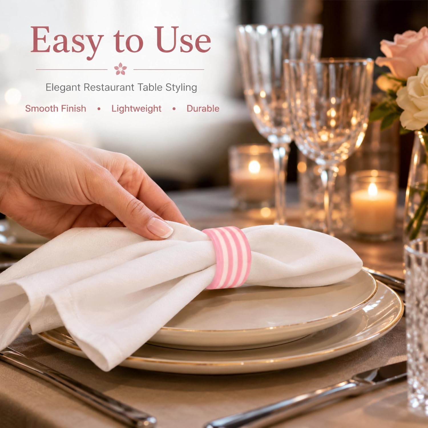 Pink Resin Napkin Rings for Weddings, Set of 12 | Epoxy resin, elegant pink finish, 2x2x1 in., cloth napkin compatible