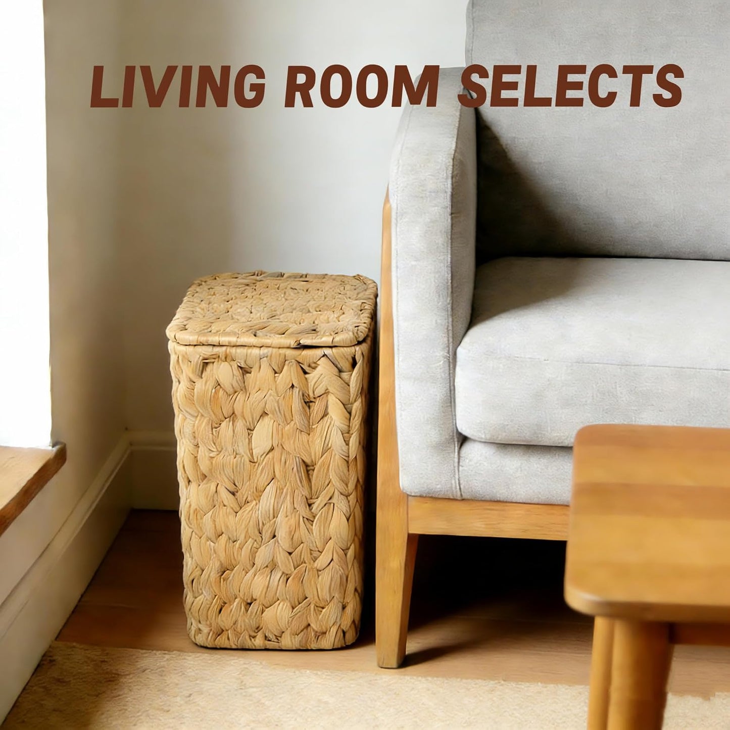 Water Hyacinth Wicker Waste Basket / Small / Natural