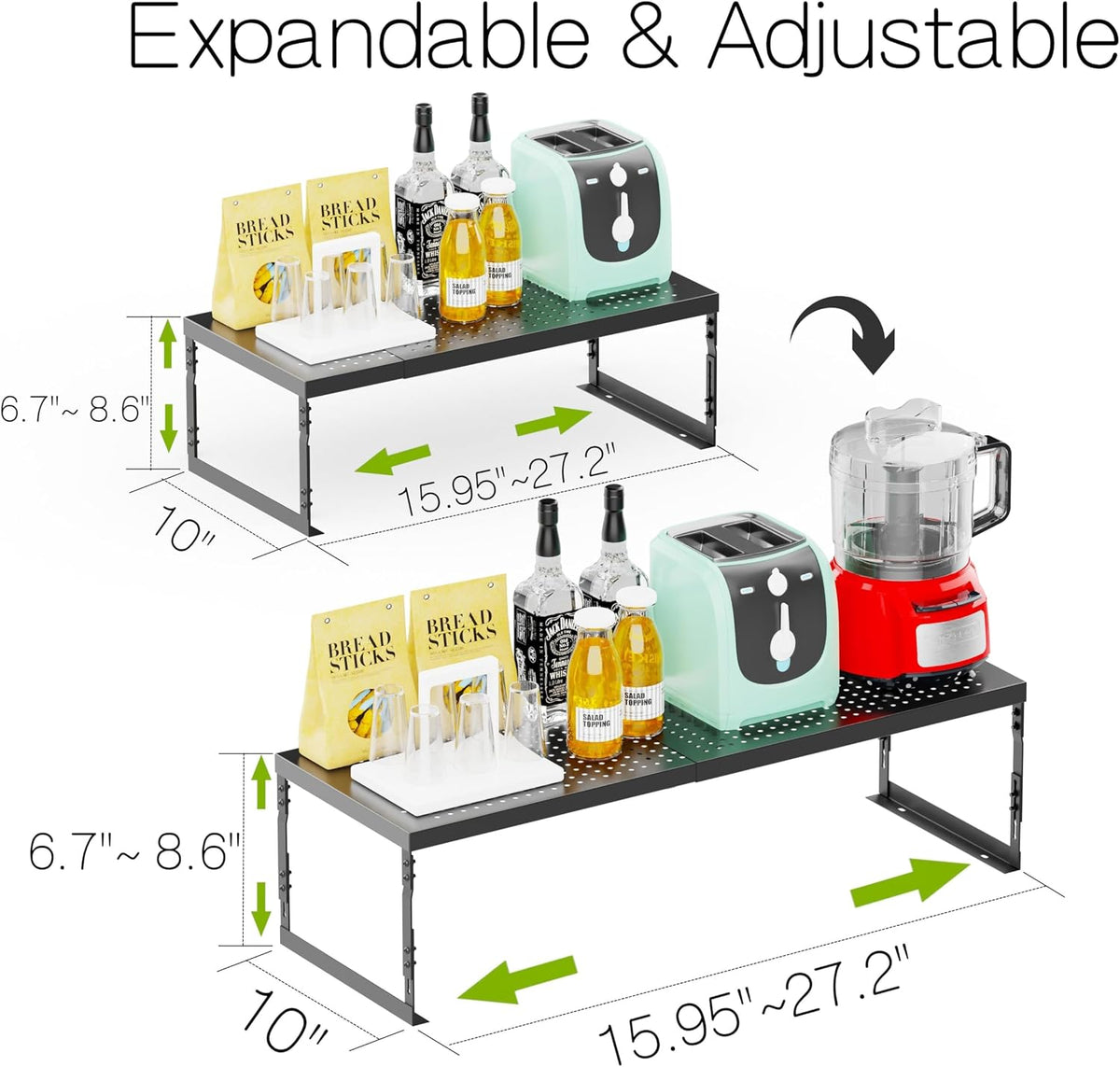 Jojocross Adjustable Stackable Metal Storage Shelf Organizer - Expandable Wire Rack with Perforations for Kitchen