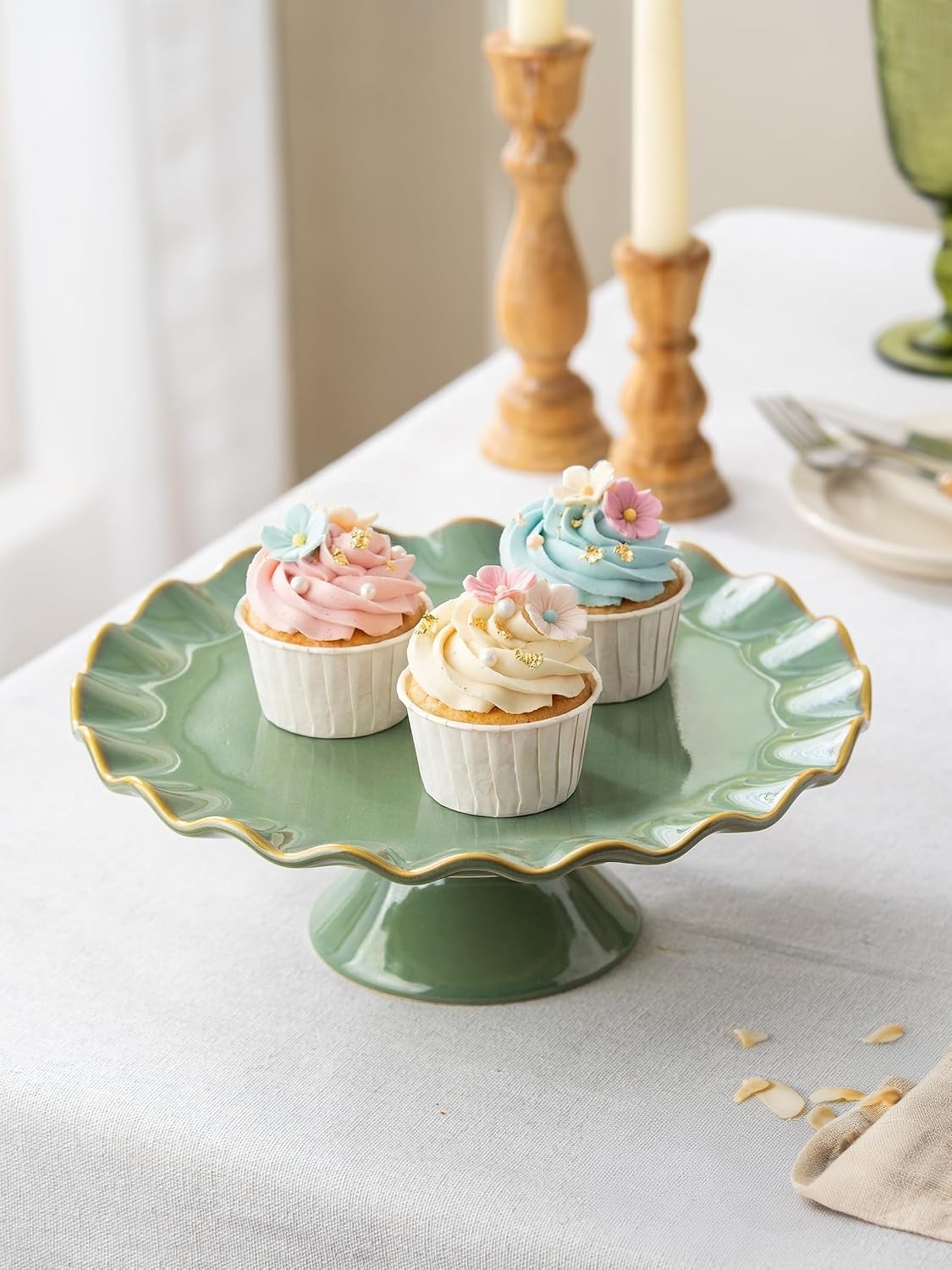 Cake Stand Ceramic / Teal / 10 Inch / 8 Inch