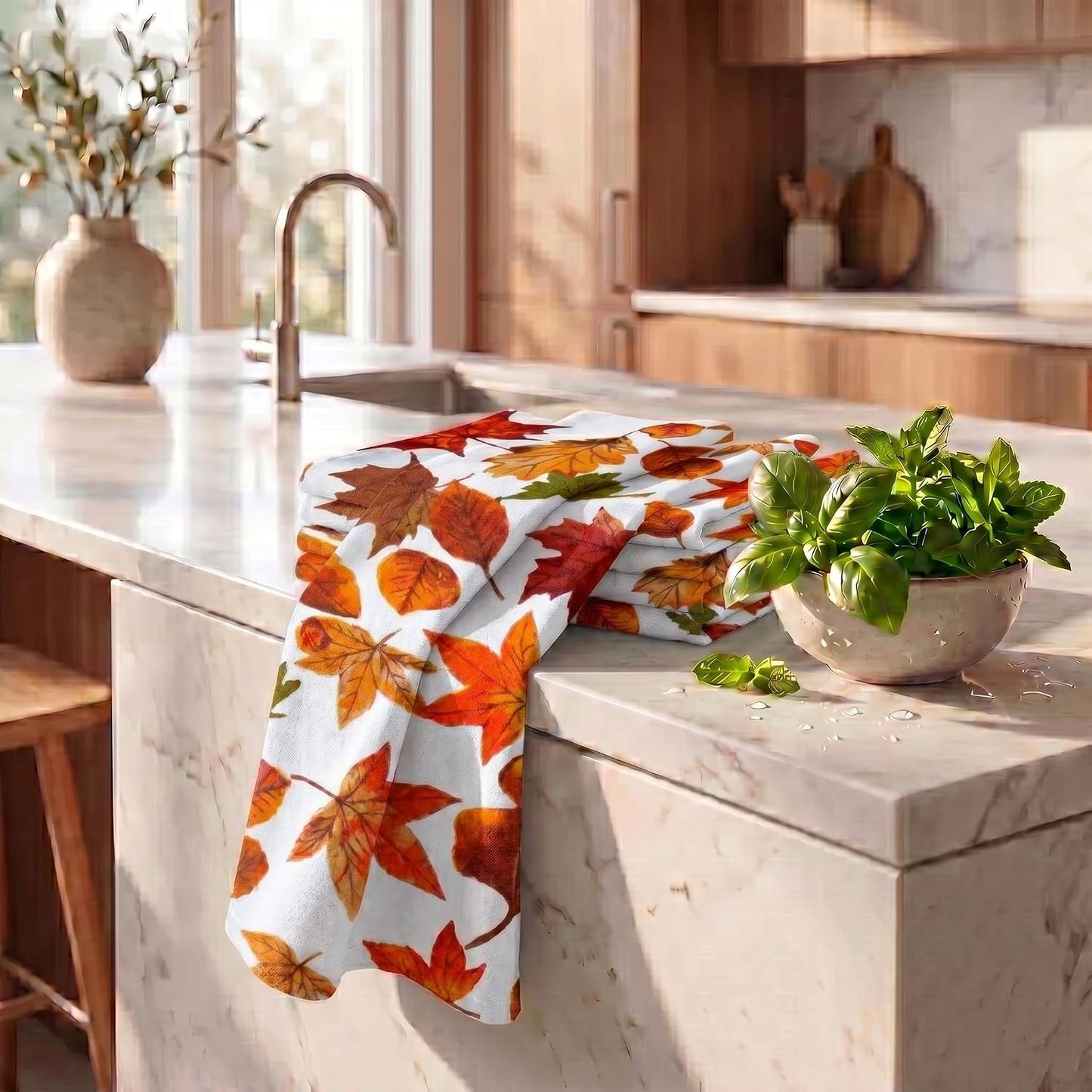 Urban Villa Kitchen Towels Cotton Dish Towels 20”x30”(Set of 6)Harvest Leaf