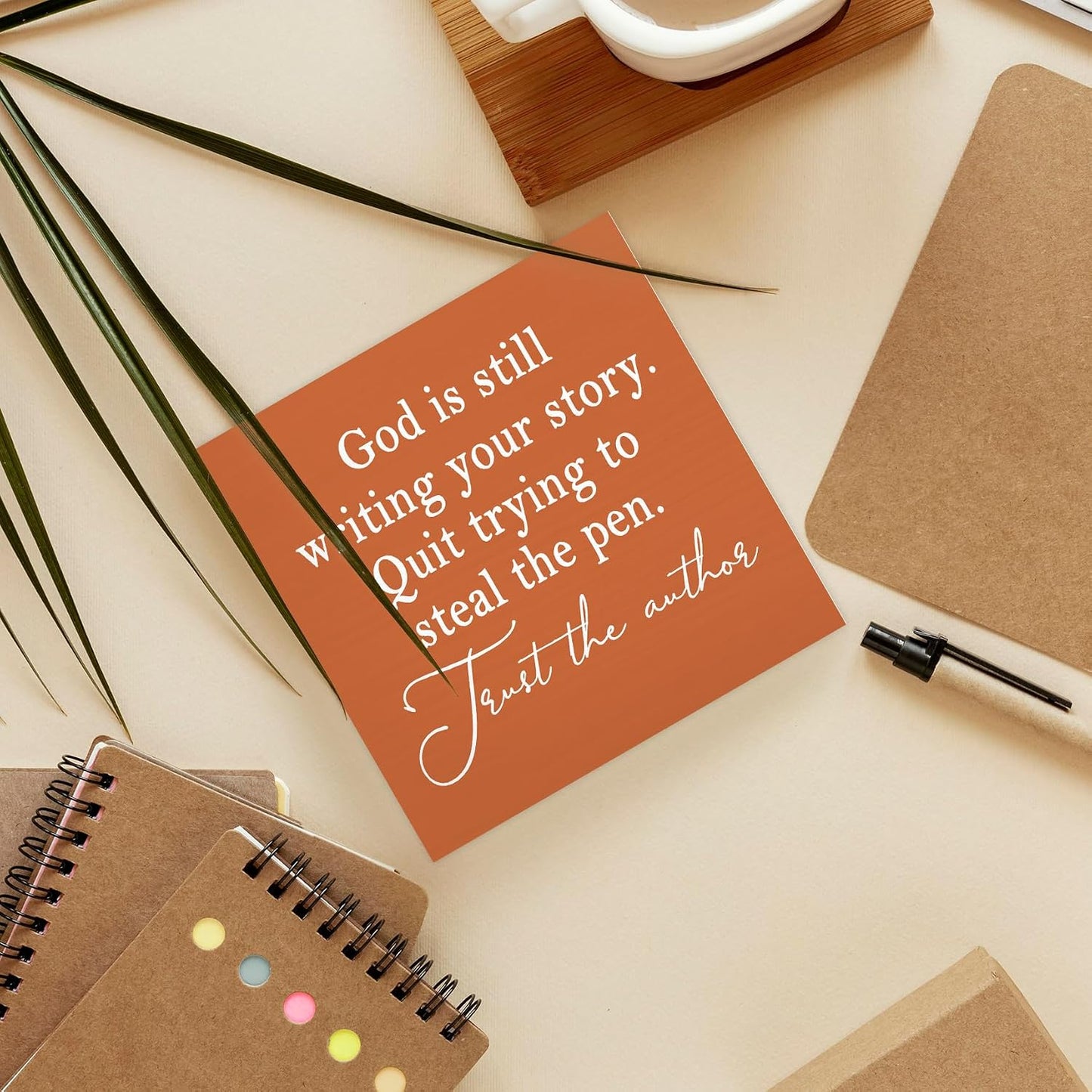 God Is Still Writing Your Story Wood Box Sign Desk Decor / 5 x 5 / Colour 07 / Orange