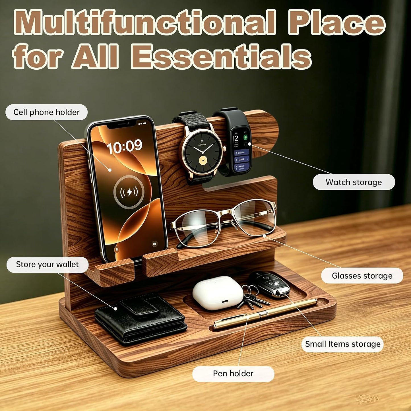Gifts for Men Wood Phone Docking Station Birthday Gift for Men Valentines Day Gifts Father Gift for Him Boyfriend