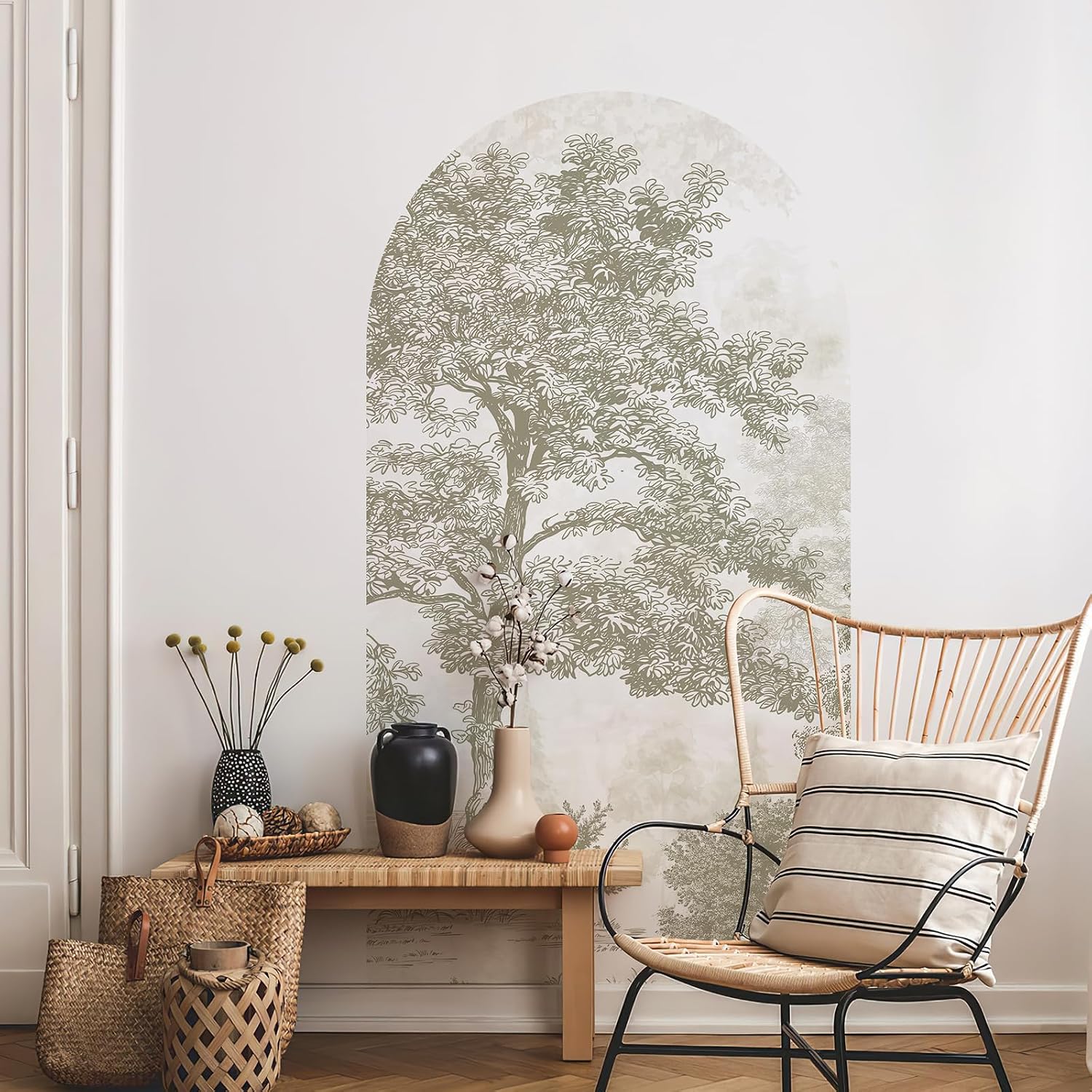 Vintage Forest Arch Wall Decal " Peel and Stick Canvas Waterproof Self-Adhesive Removable / 31 x 59