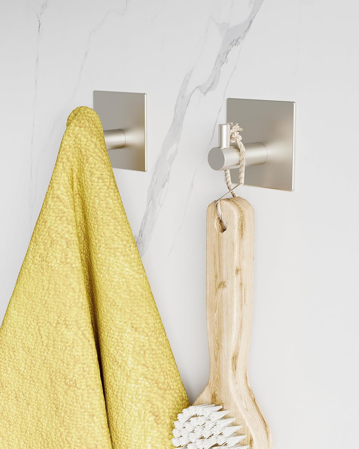 Paper Towel Holder Under Cabinet with 2Hooks Self Adhesive Silver | Brushed Nickel 304 Stainless Steel Post Pivoting