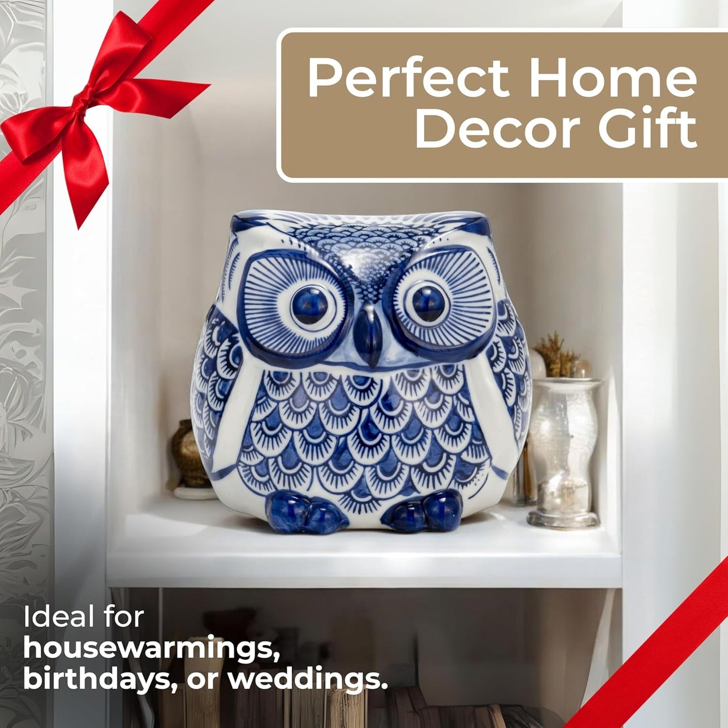 Owl Ceramic Figurine Sculpture / Blue / 5" H