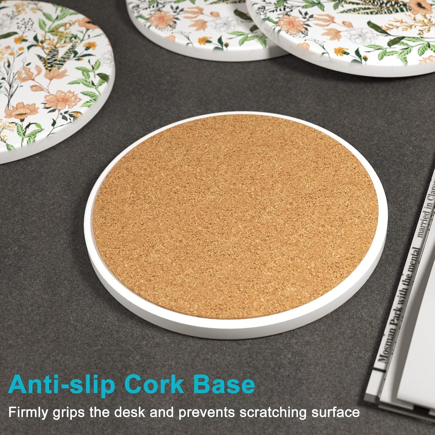 Holder and Cork Base / Flower Illustration 02 / Set of 6