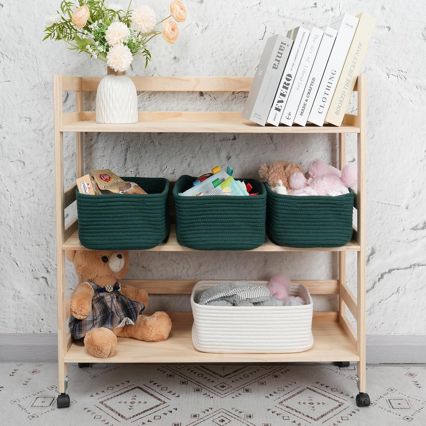 Small Woven Storage Baskets " Decorative Rope Bins / Dark Green / Regular / 12 x 8 x 5