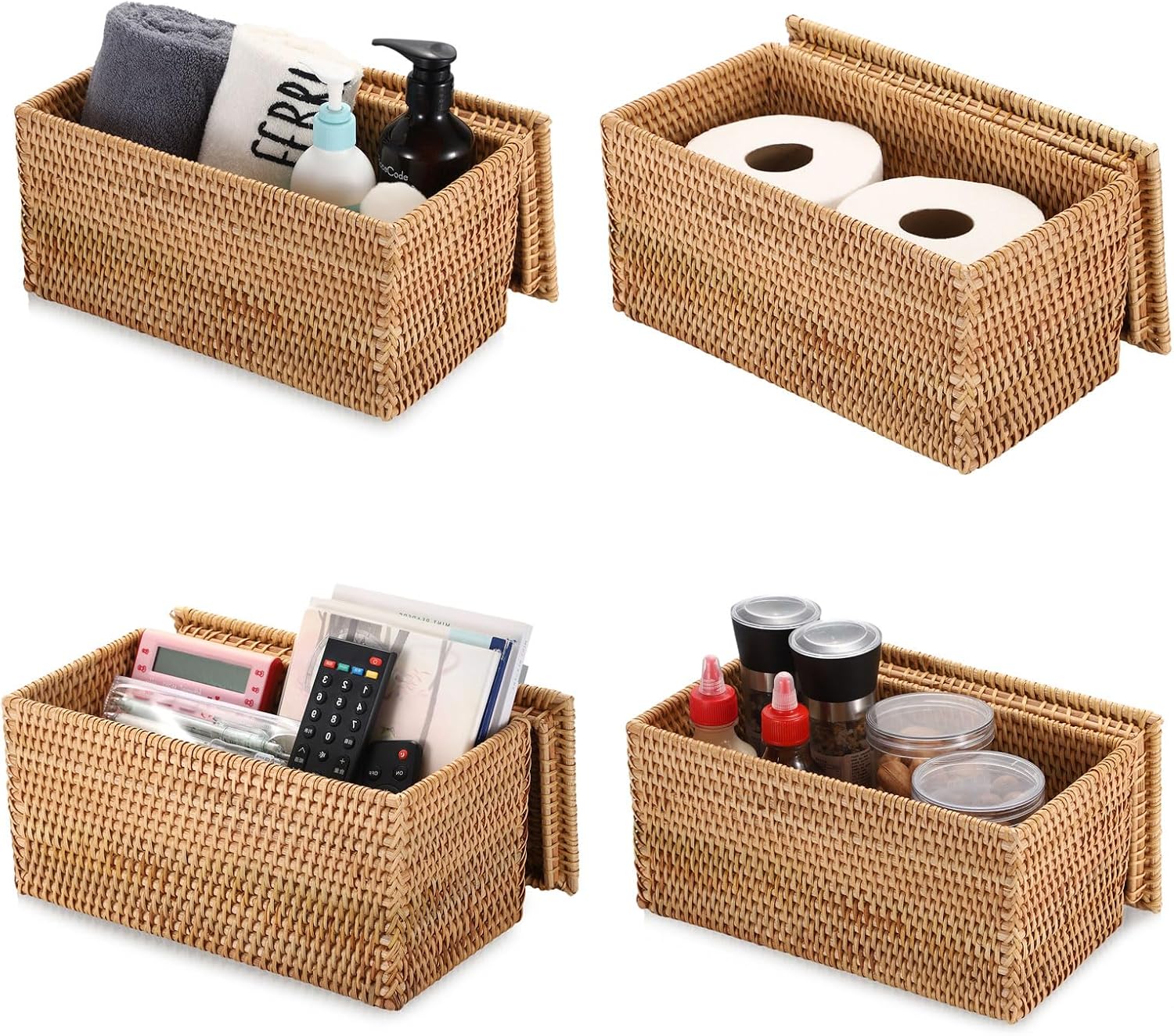 Rattan Basket Box / 11.8"L x 6.2"W x 6.1"H / Natural Color