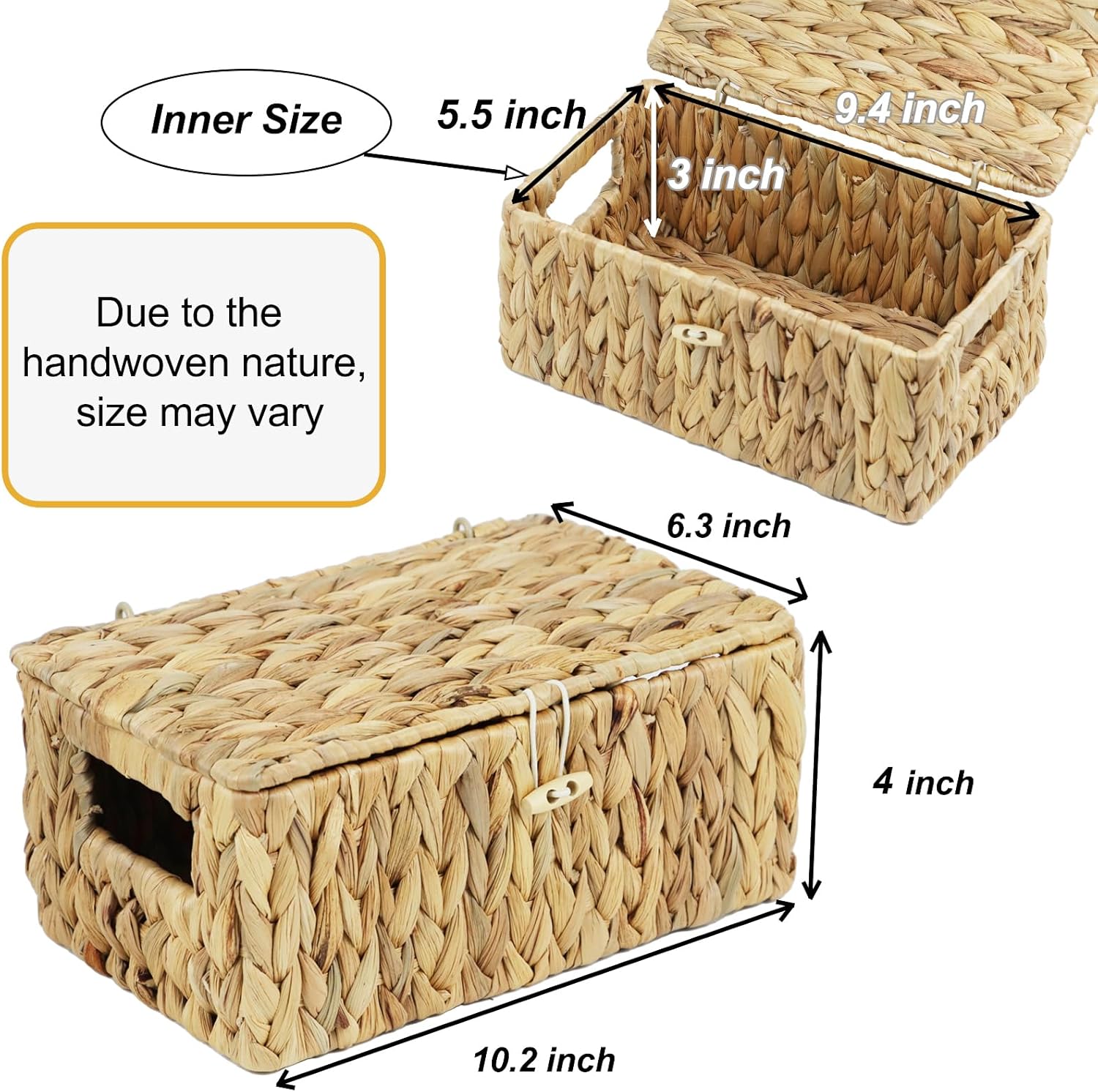 Wicker Basket / Rectangular Woven Basket / Small / Natural