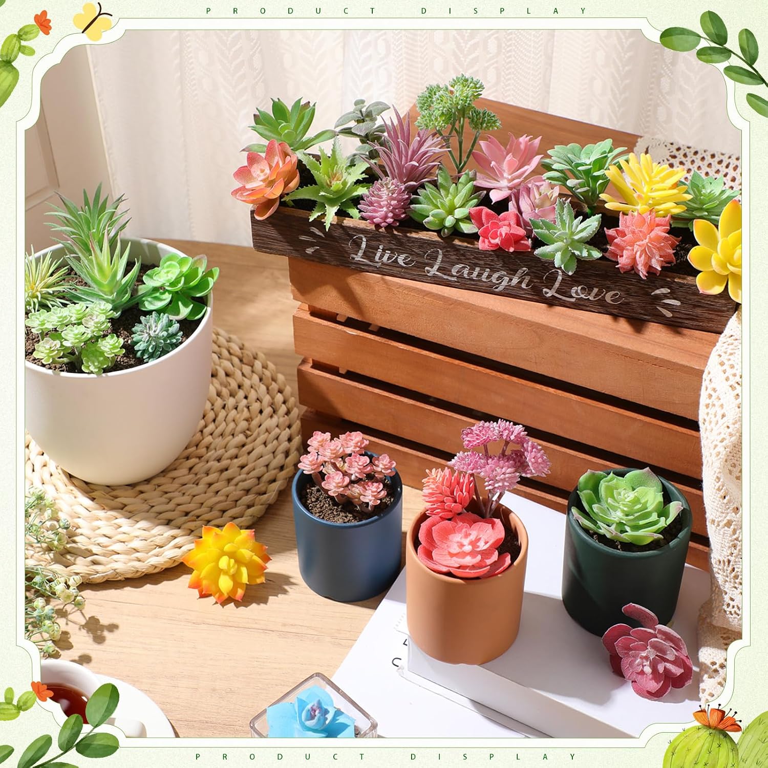 Mini Artificial Succulents Unpotted Realistic Colorful Faux Succulents Small Cactus / Set of 32