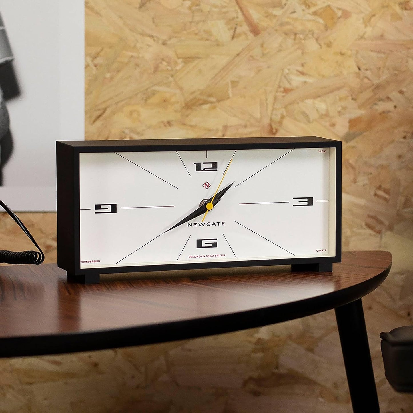 NEWGATE® Thunderbird Desk Clock | Retro Contemporary Rectangular Design | Black | Modern mid-Century Style for Desk