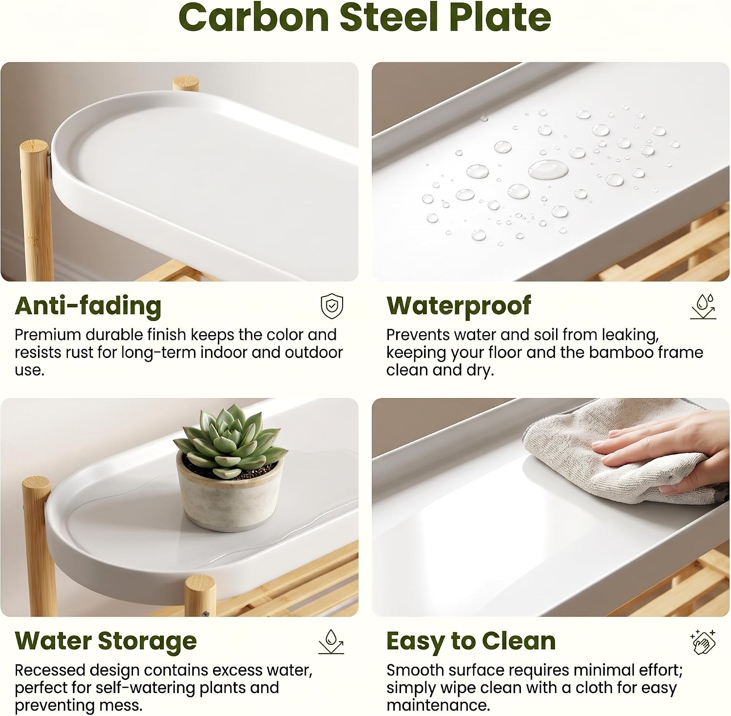 Bamboo Plant Stand Indoor, 47" 2-Tier Plant Shelf Table for Multiple Plants | Easy-Clean Steel Top | Smooth Bamboo
