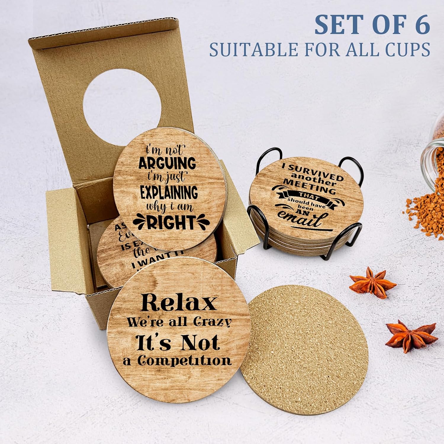 Holder Drink Cork Coasters / Colleagues Employees Boss Coasters / Set of 6