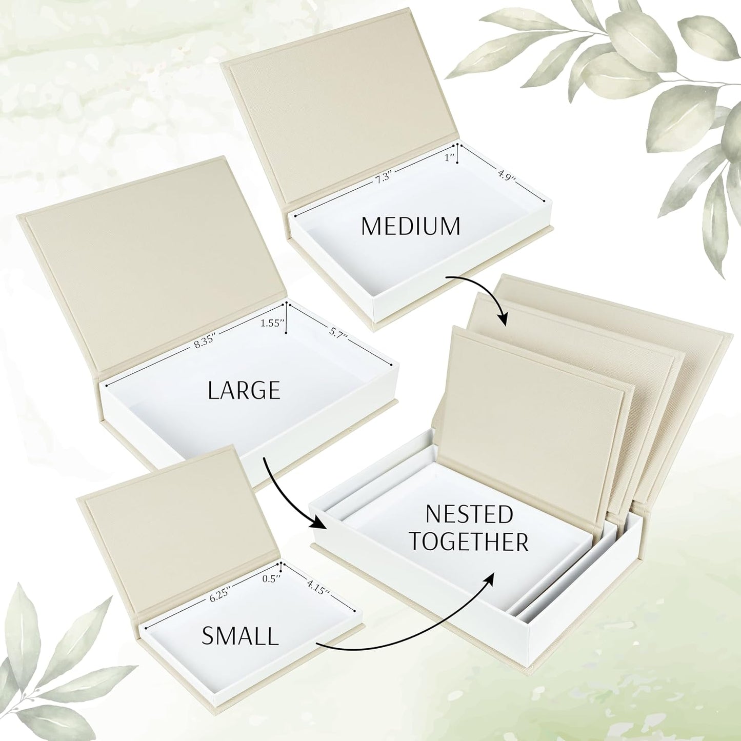 Decorative Storage Book Shaped Boxes Set for Farmhouse Modern Rustic Home Decor / Light Coffee